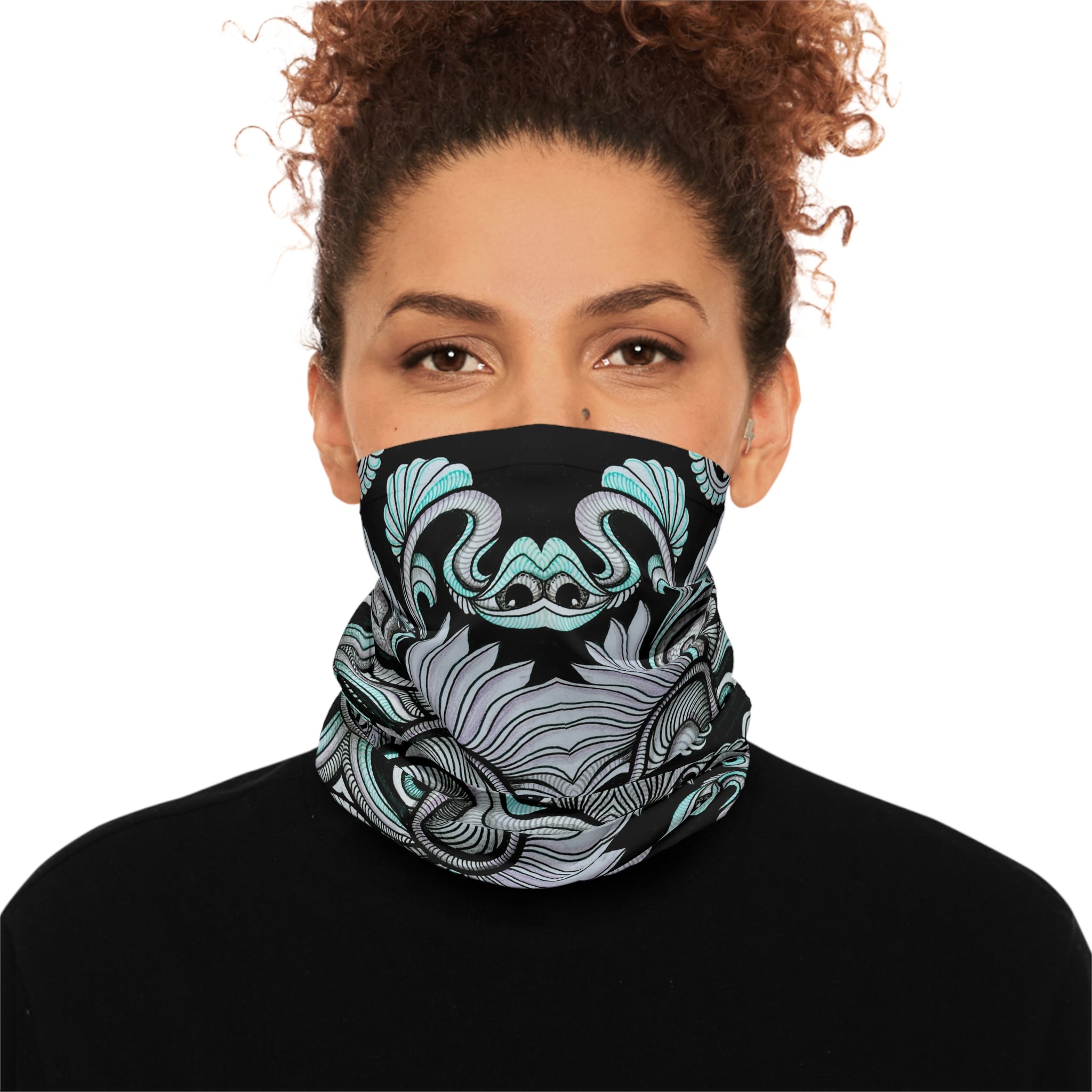 Neck Gaiter — Retro Floral Geometric Pattern in Lavender & Peach