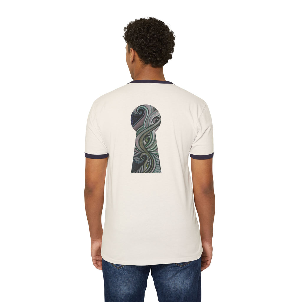 Ringer T-Shirt — Tribal Wave Triangle & Keyhole Graphic #hf74211