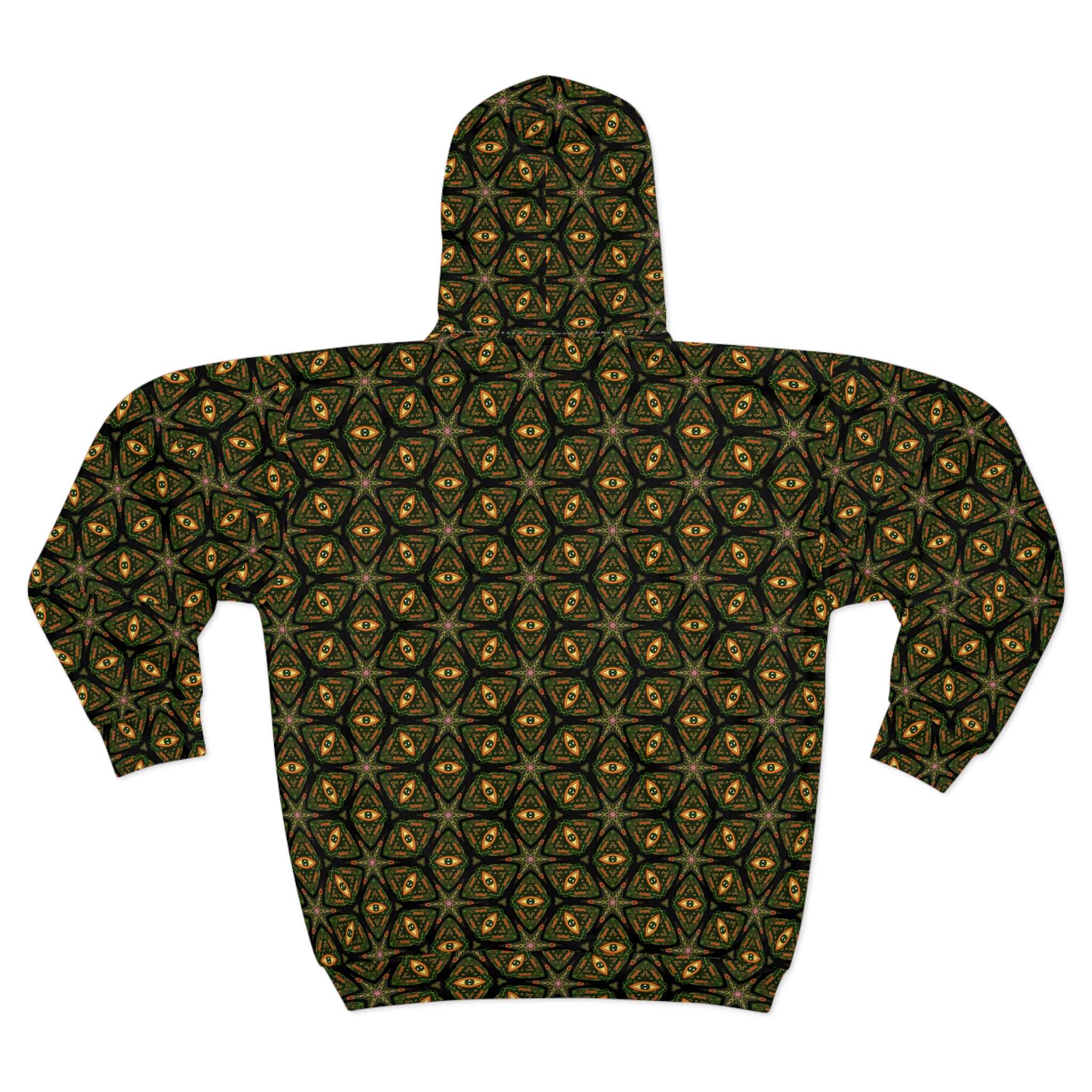 Kaleidoscope Geo Zip Hoodie — Olive Gold All-Over Print #u975567