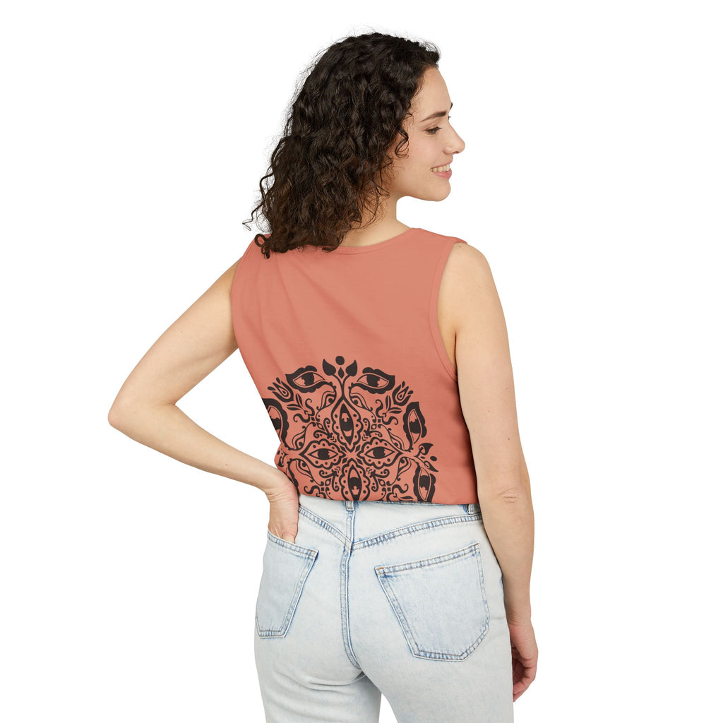 Boho Mandala Tank Top — Black Floral Circular Graphic Tank #fr3