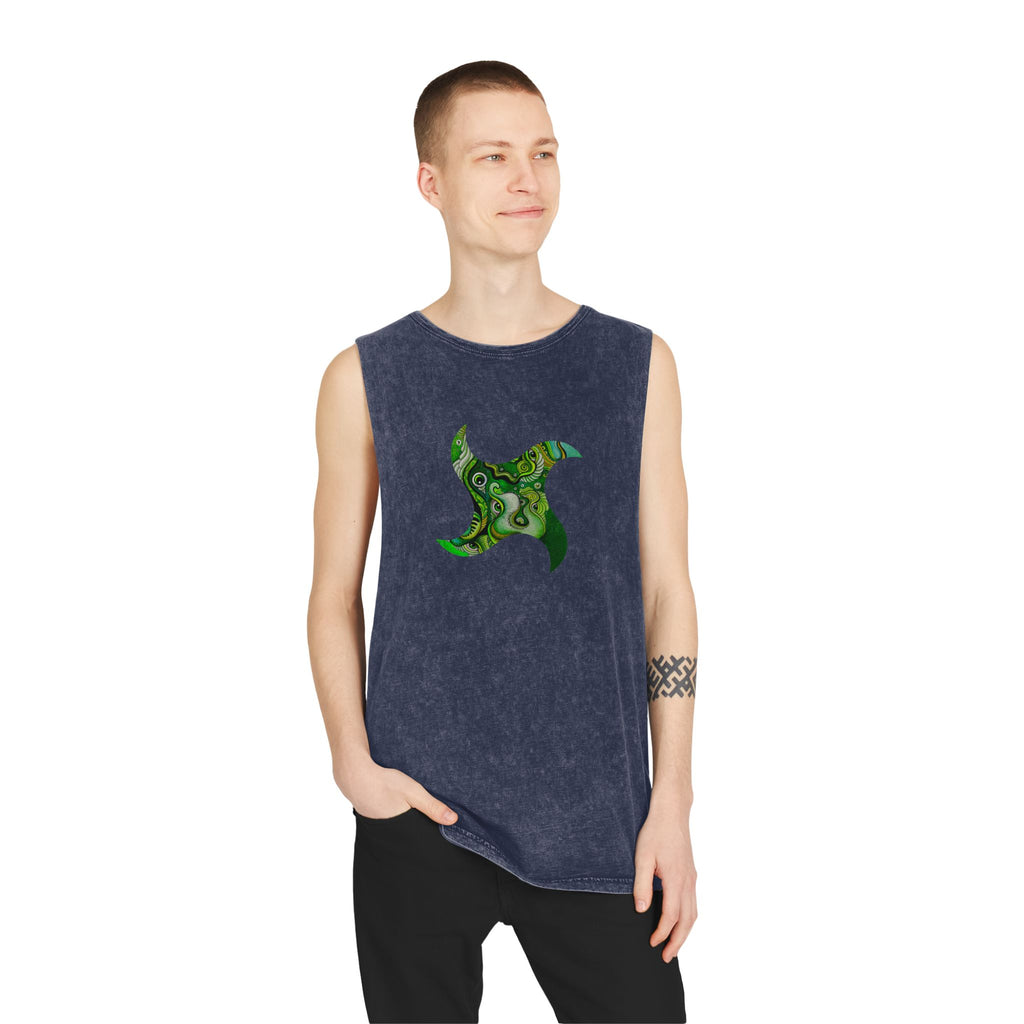 Stonewash Tank Top — Green Psychedelic Keyhole Design #sdf225598
