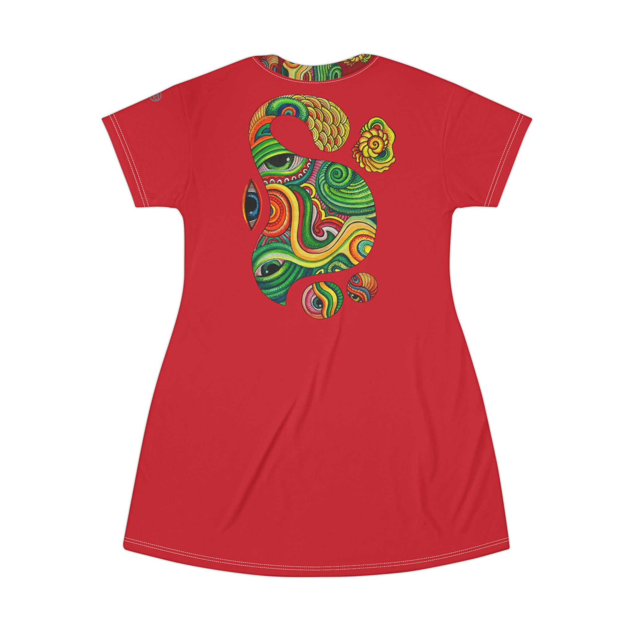 Psychedelic Floral AOP T‑Shirt Dress — Retro Rainbow Swirl Pattern