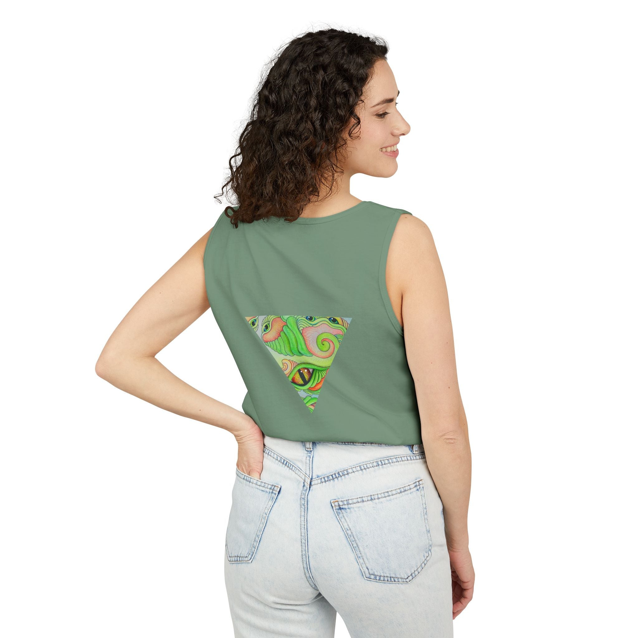 Psychedelic Triangle Tank Top — Green Swirl Eye Graphic #hg772225566