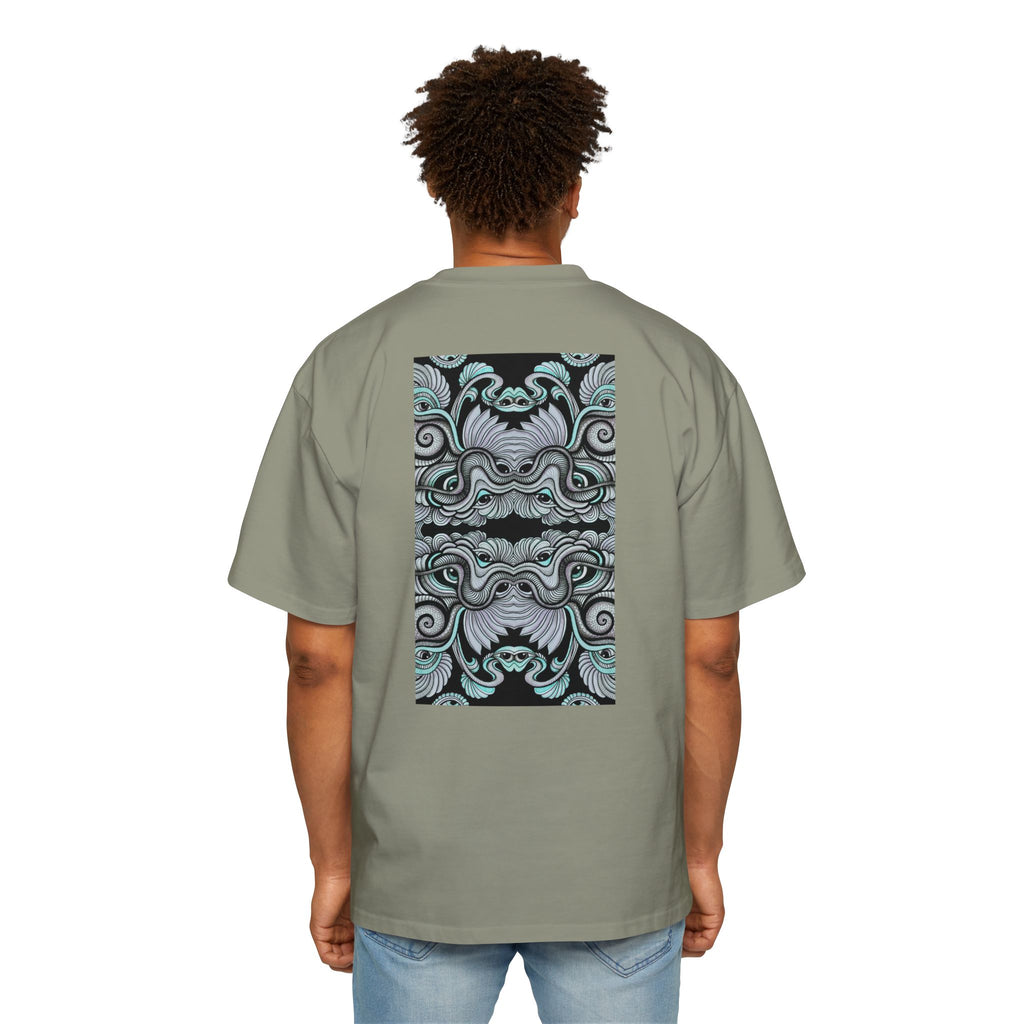 Men's Oversized Tee — Geometric Wave Pattern Diamond & Back Panel Graphic #gwp21