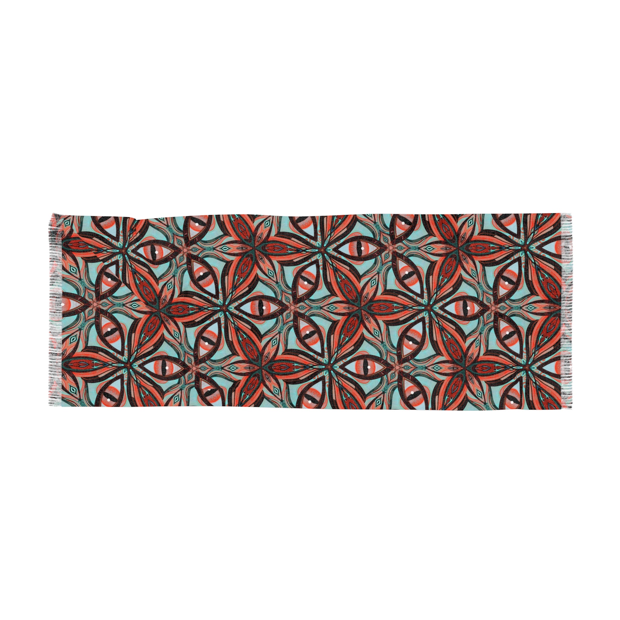Geometric Floral Light Scarf — Boho Red & Teal Patterned Wrap #ij83798