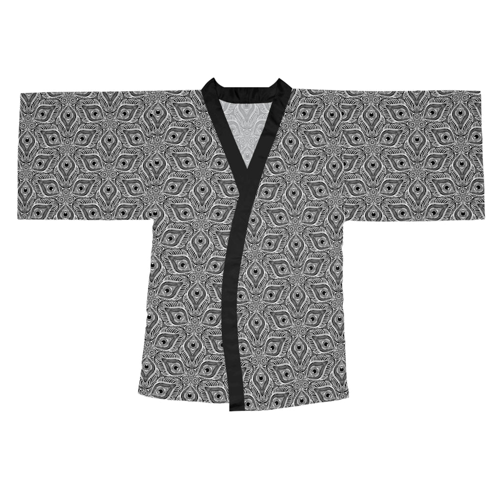 Geometric Black & White All-Over Print Kimono Robe #ki3