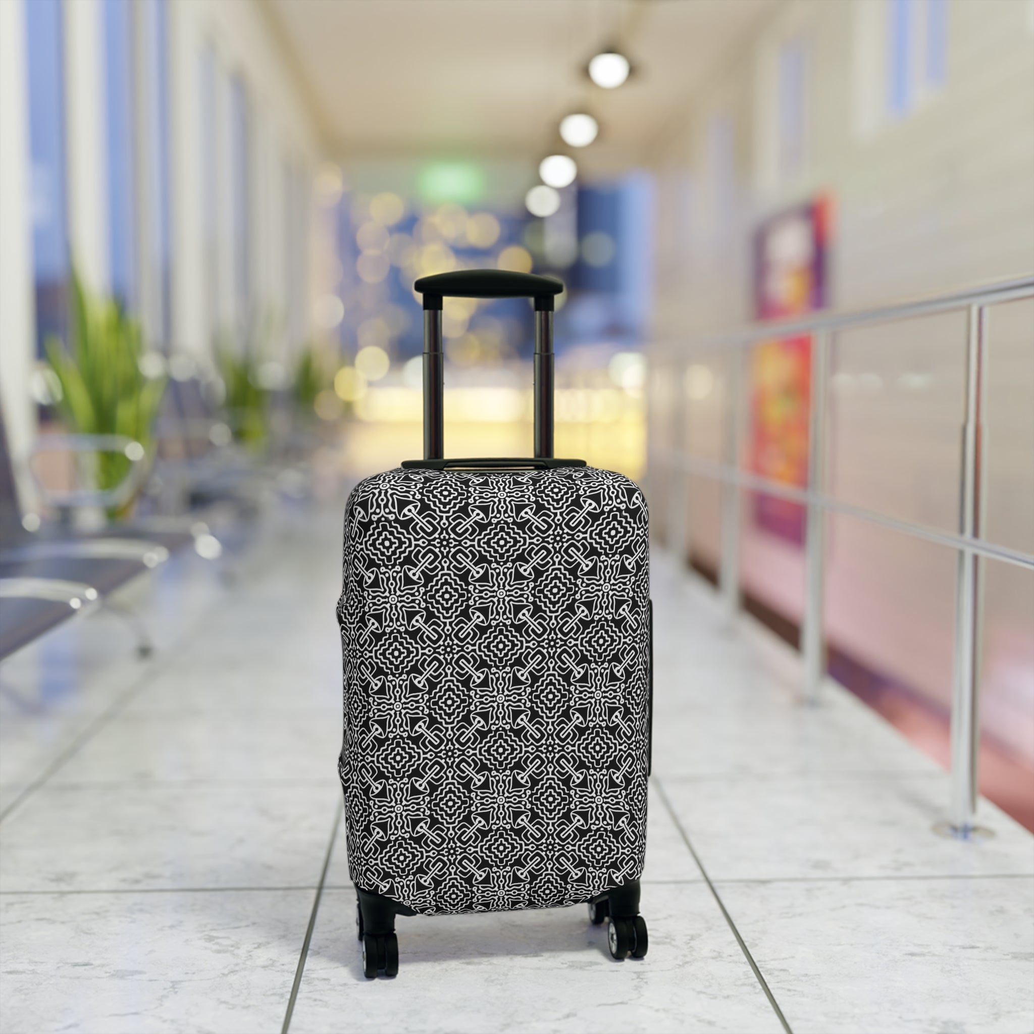 Black & White Moroccan Tile Luggage Cover - Travel Protector for Suitcases #as4463