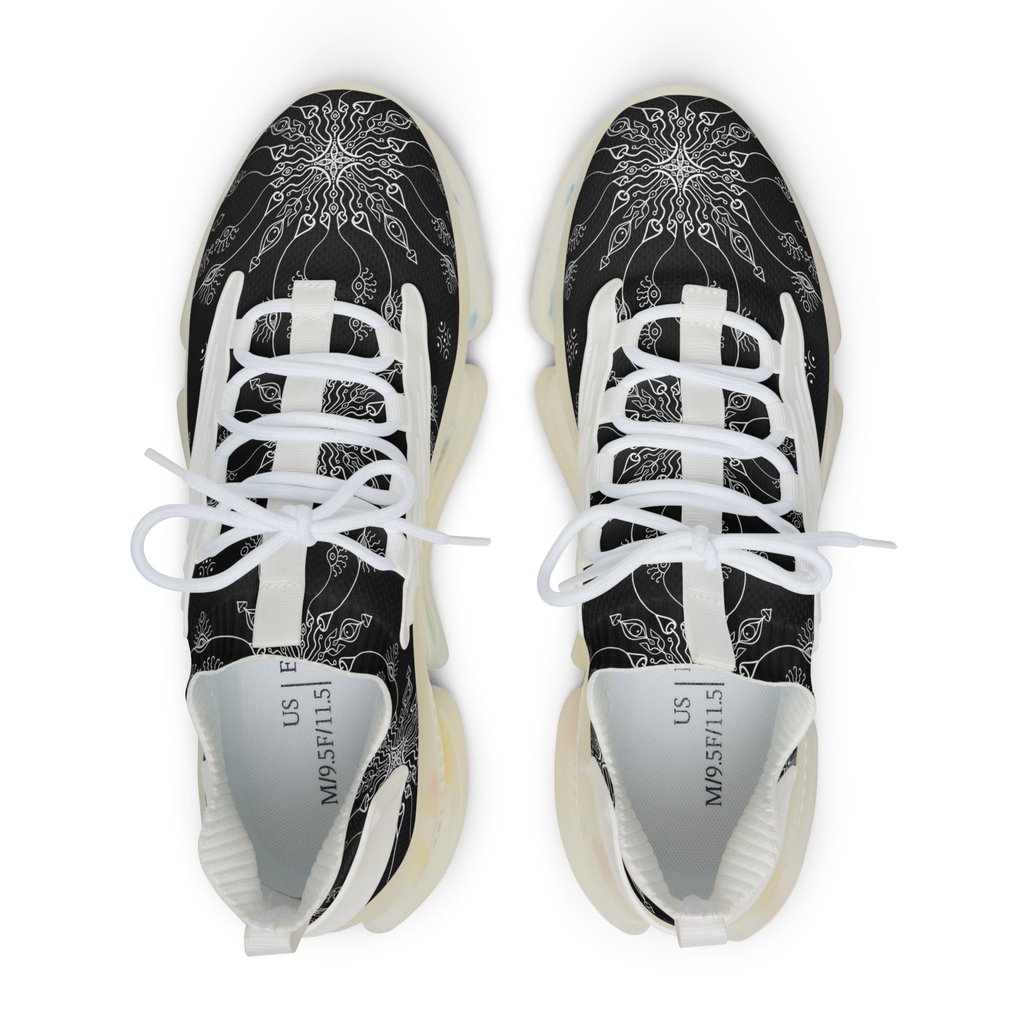Mesh Sneakers — Black Mandala Athletic Shoes for Men #g76468