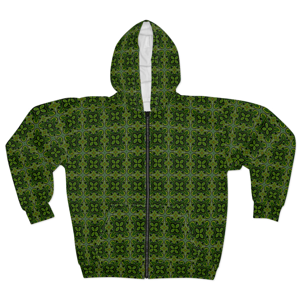 Green Celtic Tile Zip Hoodie - All-Over Print Pattern #h986467