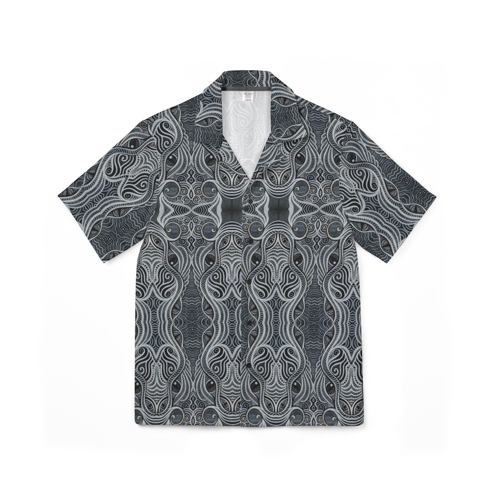 Men's Grey Tribal Pattern Hawaiian Shirt – Camp Collar AOP #yx44332277