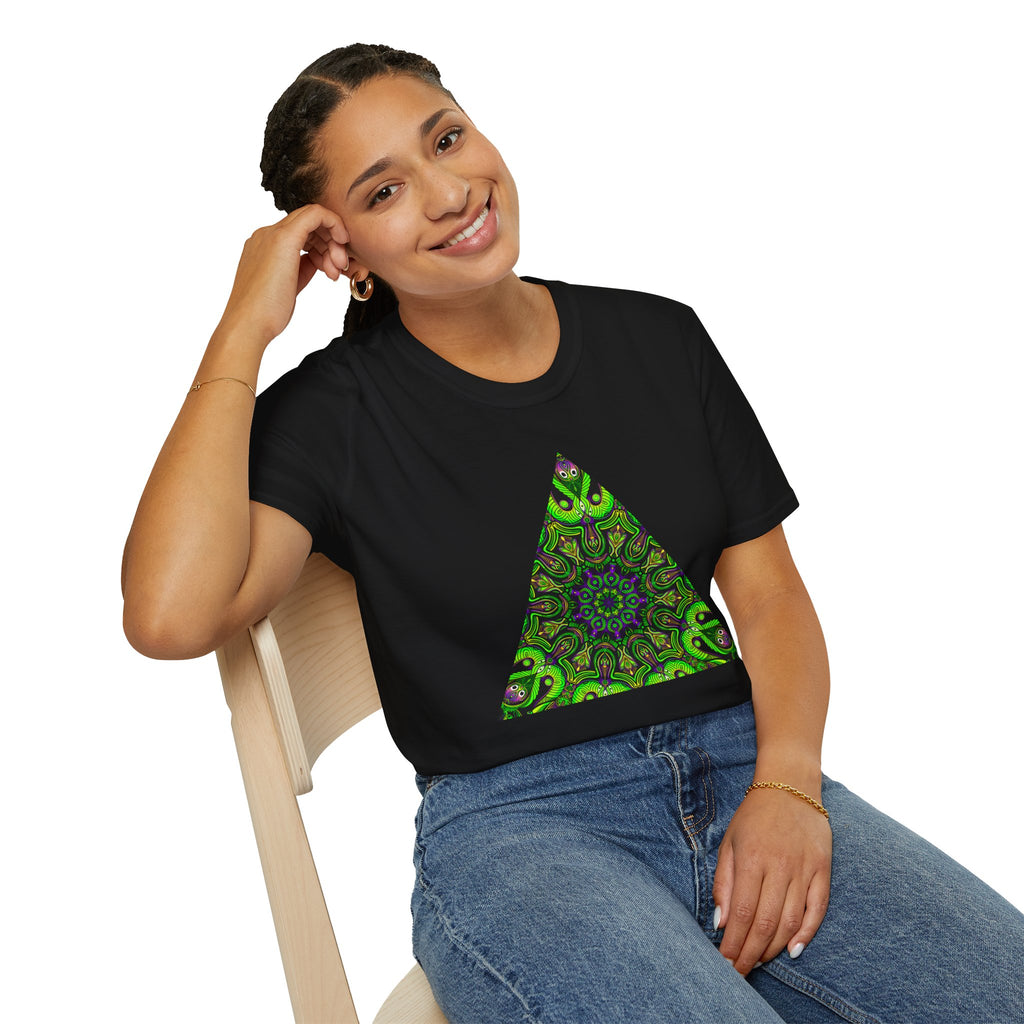 Green Mandala Triangle T-Shirt – Psychedelic Geometric Art Tee # kh9732