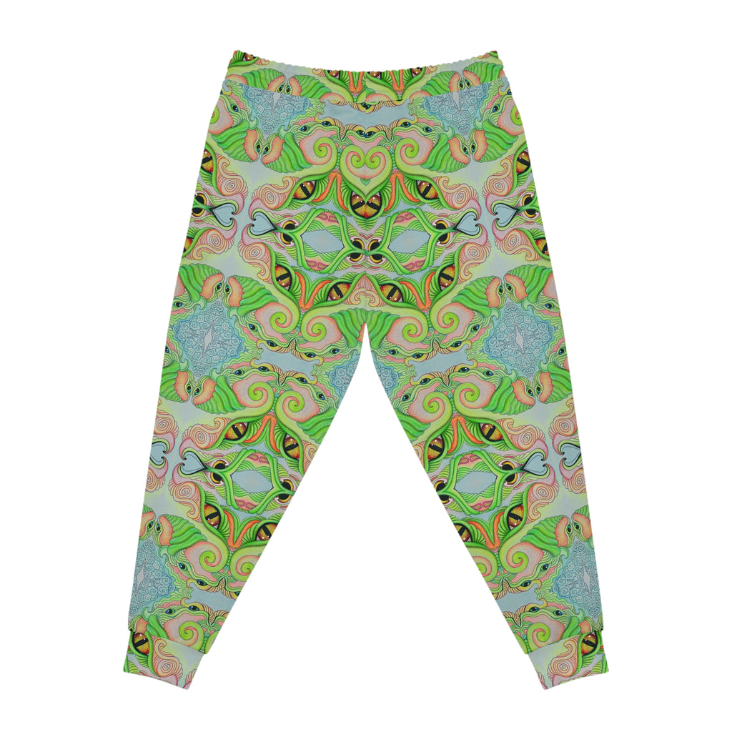 Green Kaleidoscope Athletic Joggers — Psychedelic All-Over Print Lounge Pants #df11663