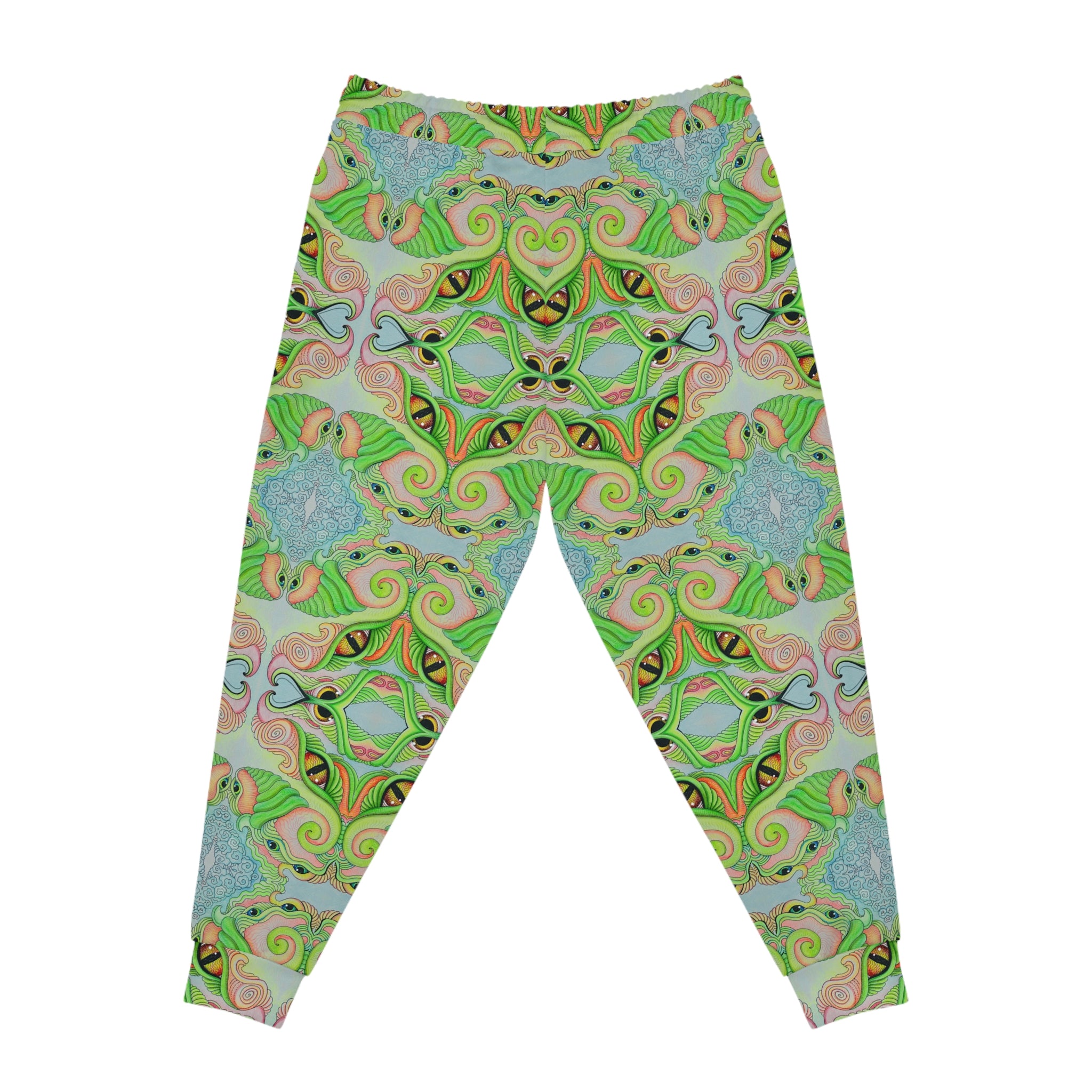Green Kaleidoscope Athletic Joggers — Psychedelic All-Over Print Lounge Pants #df11663