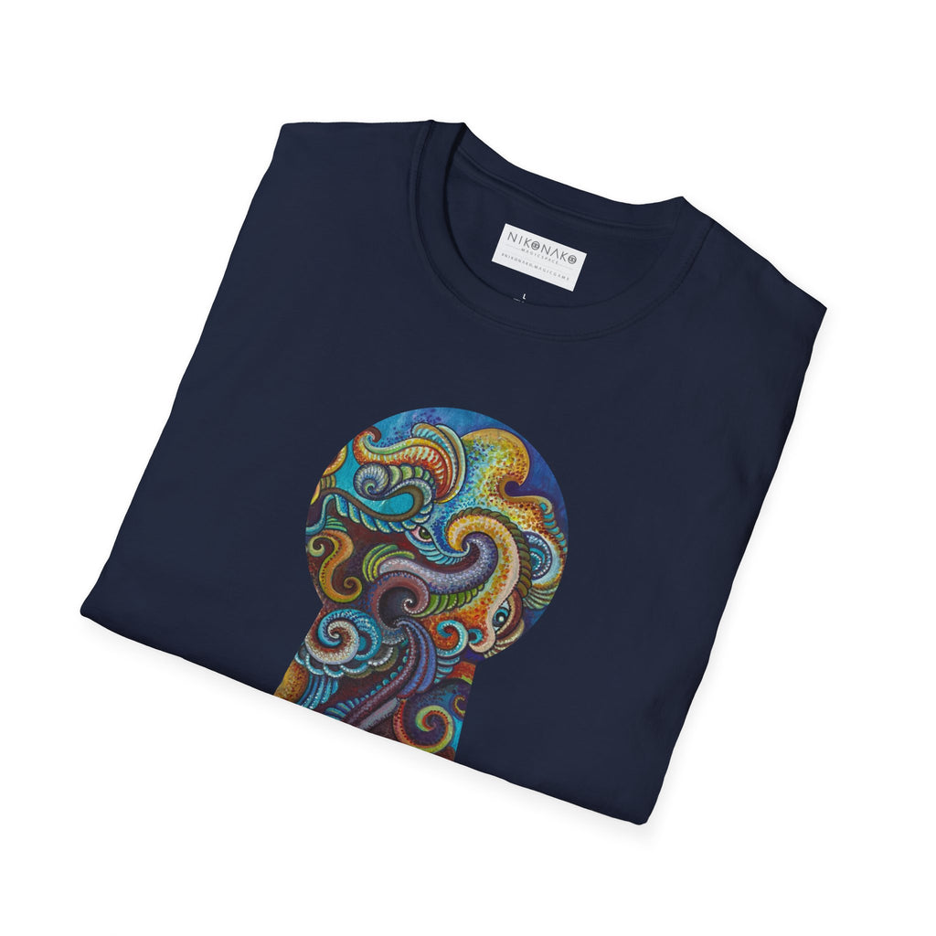 Psychedelic Keyhole T-Shirt — Colorful Swirl Art Tee #tsc8765
