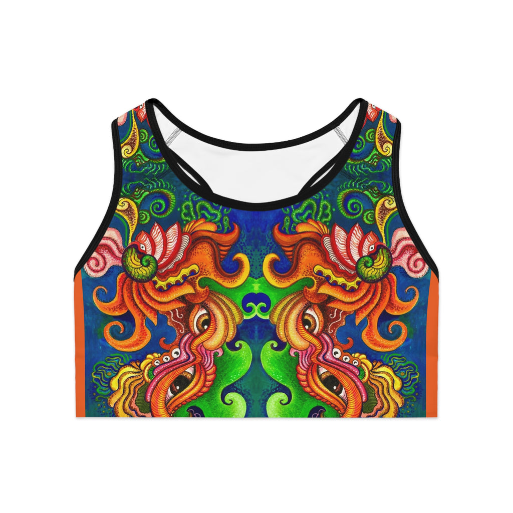 Vibrant Dragon Floral Sports Bra — All-Over-Print Activewear #sb44