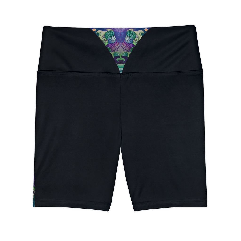 Women's Black V-Waist Workout Shorts with Subtle Floral Vibes – Athletic Bike Shorts