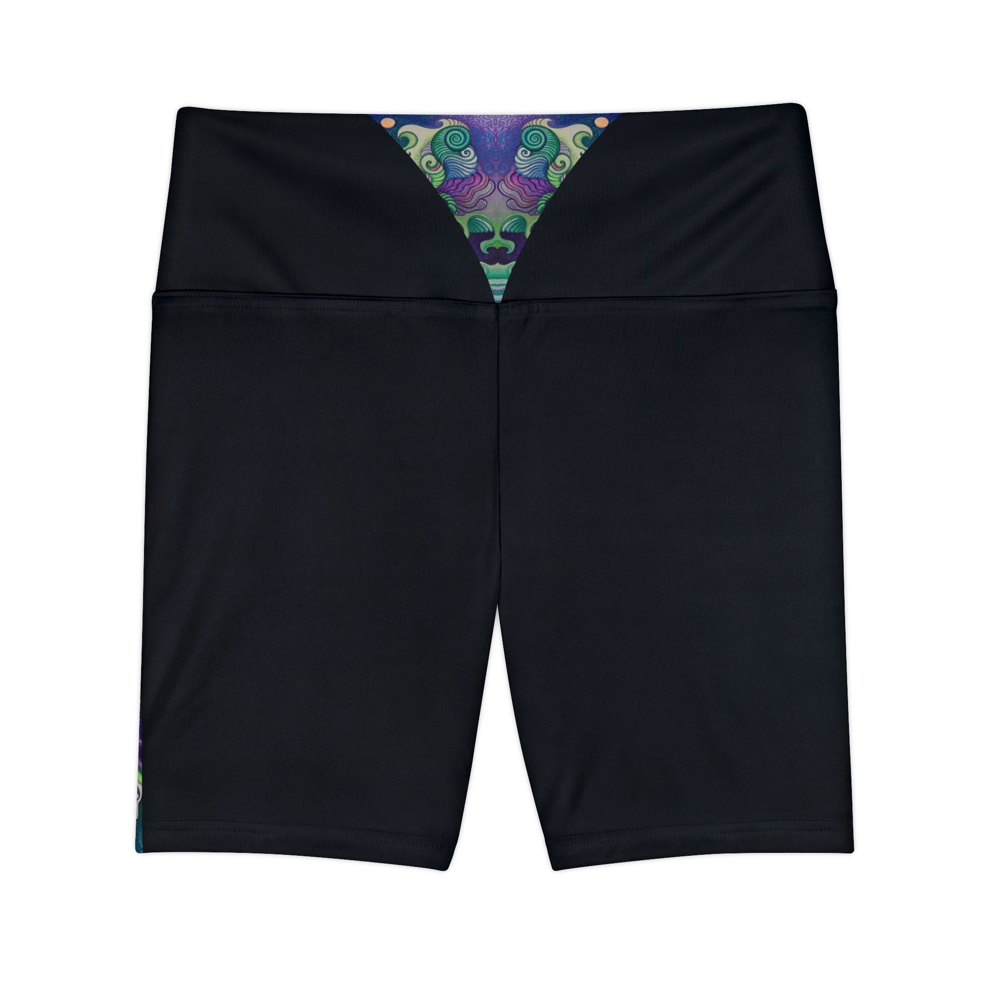 Women's Black V-Waist Workout Shorts with Subtle Floral Vibes – Athletic Bike Shorts