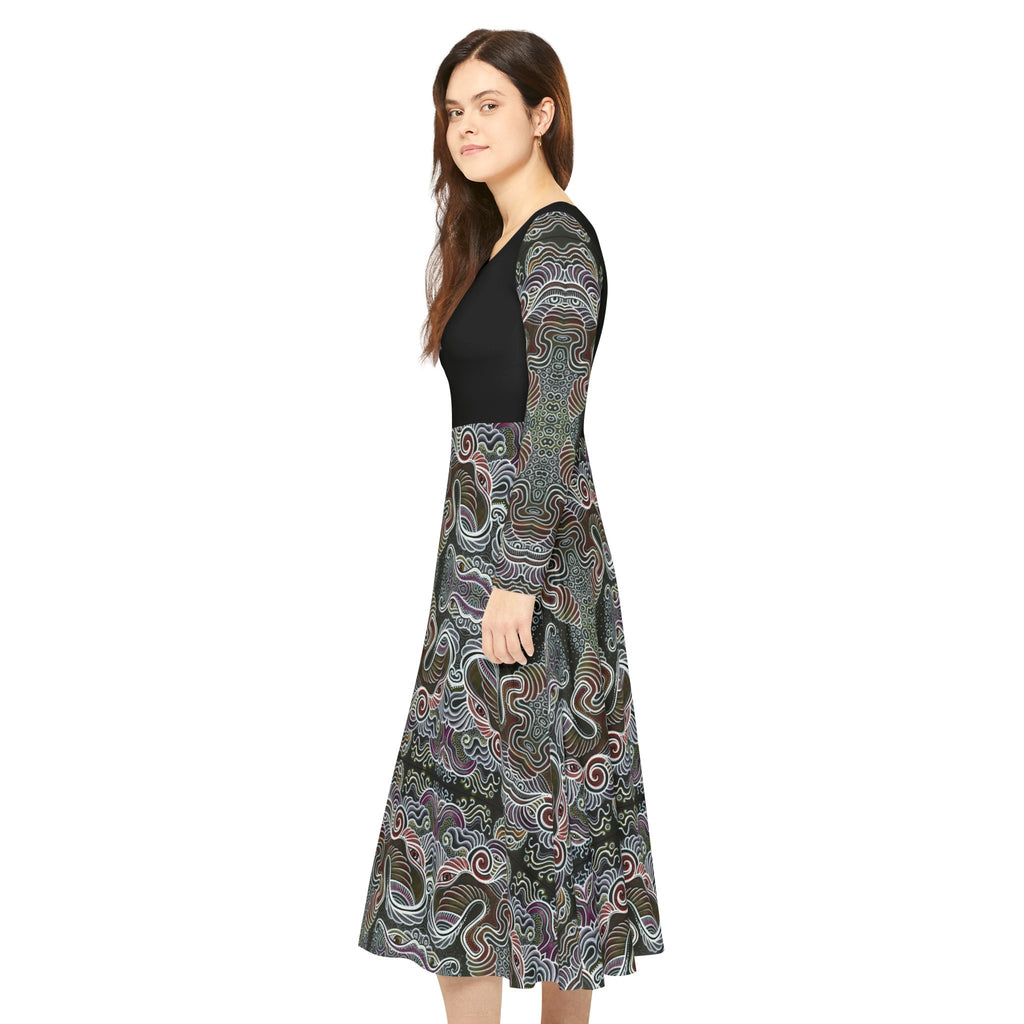 Patterned Long Sleeve Dance Dress – Psychedelic Swirl AOP #goi75399