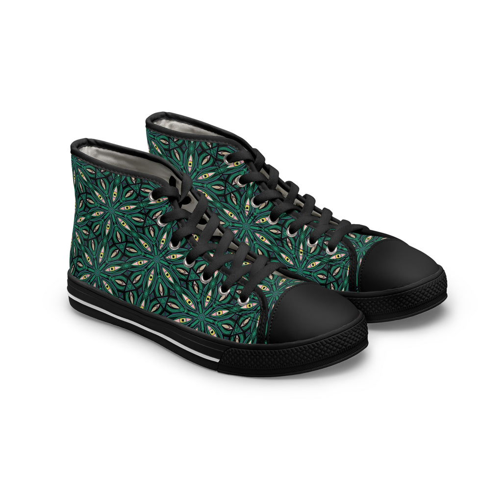 Green Floral Kaleidoscope High Top Sneakers — Women's Patterned Canvas Shoes #jfs8843