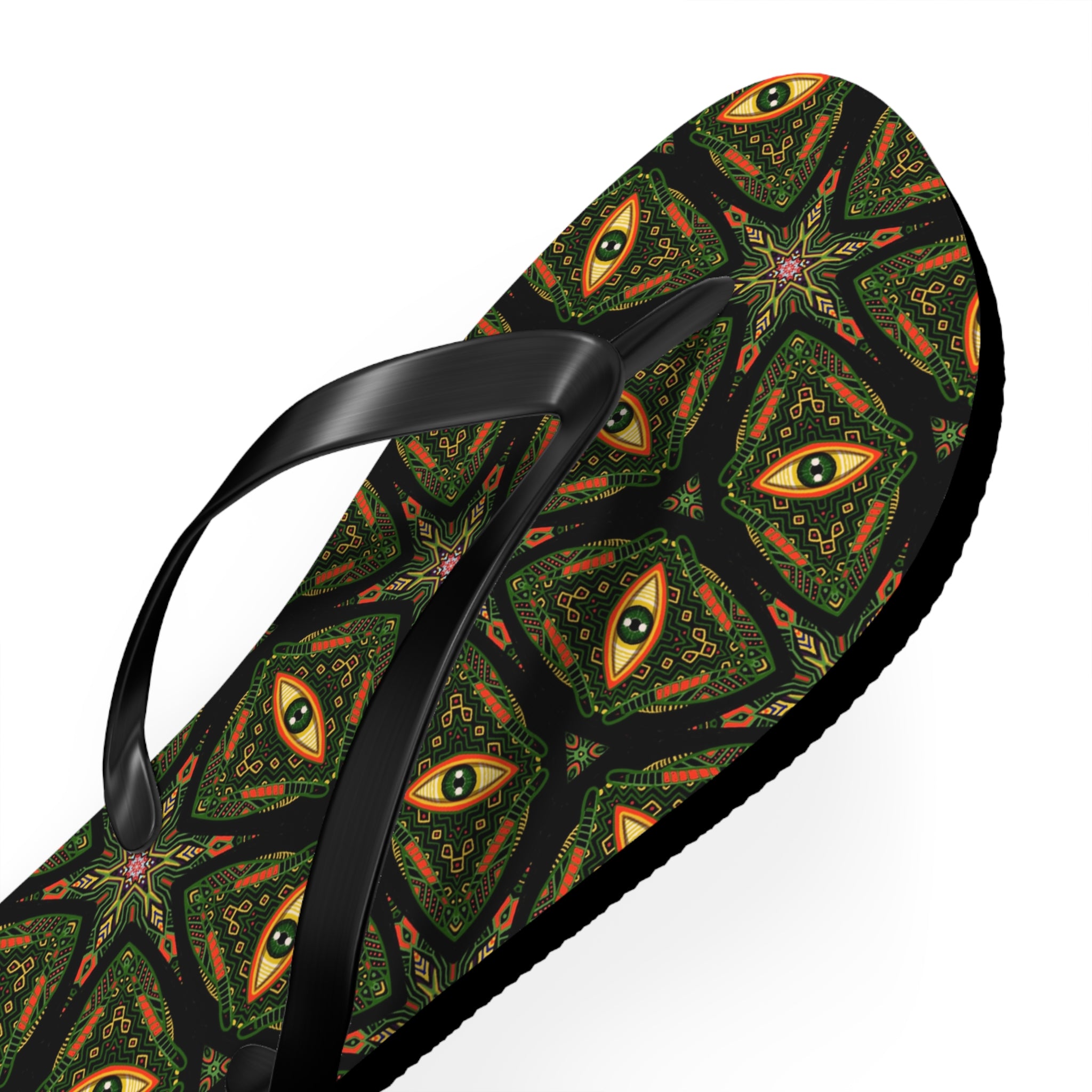 Kaleidoscope Green Pattern Flip Flops — Boho Summer Beach Sandals #k9753