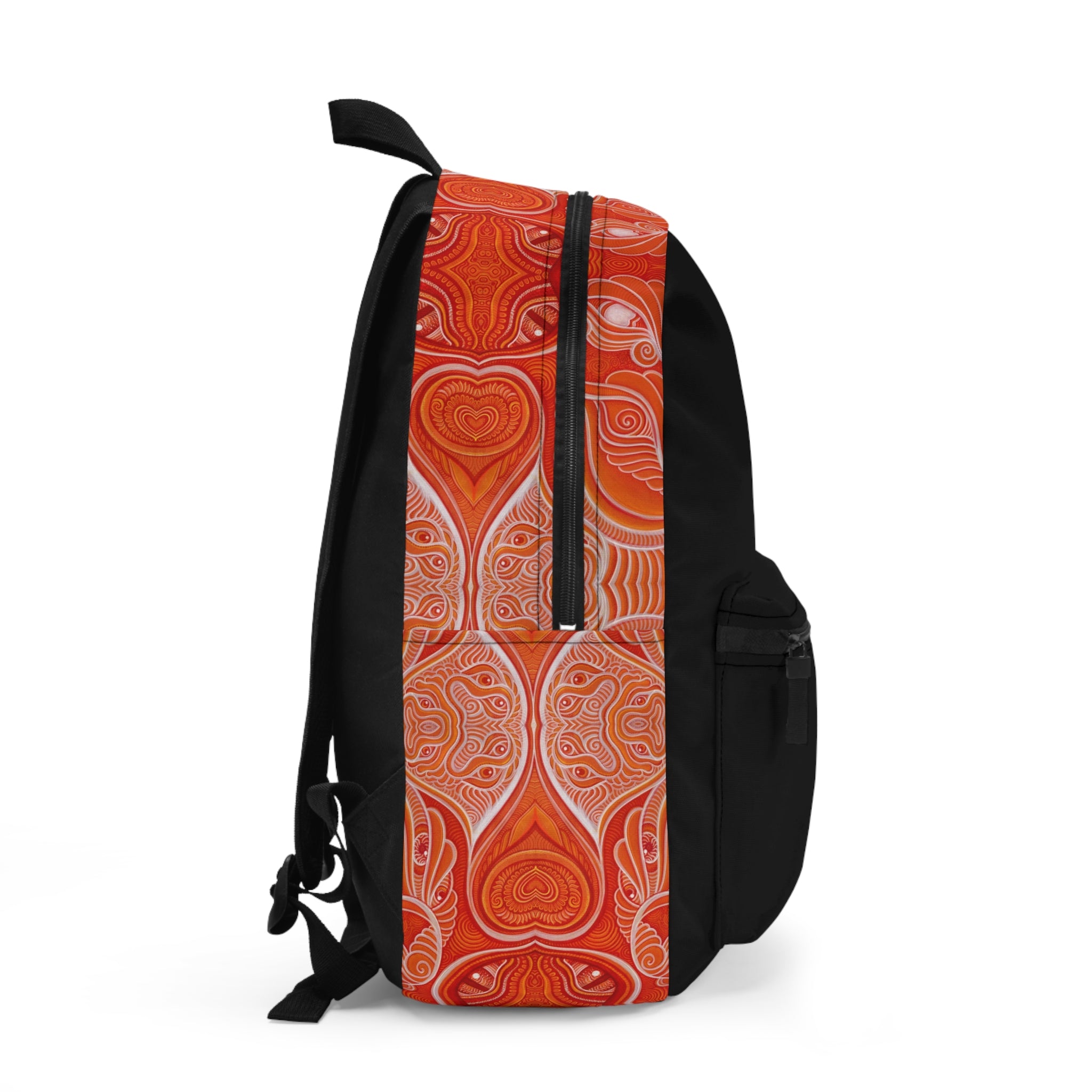 Keyhole Heart Pattern Backpack — Orange Paisley Accent Daypack #te986