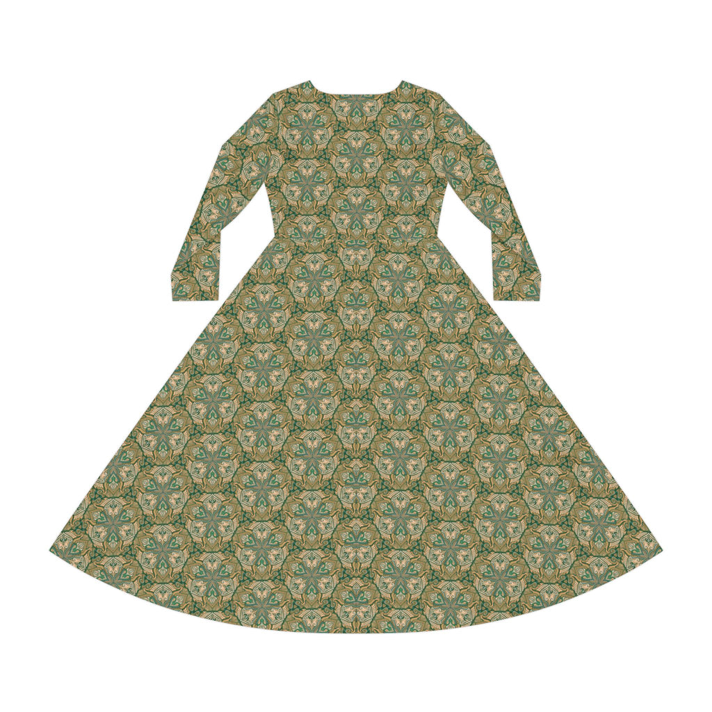 Green Vintage Floral Long Sleeve Dance Dress — All-Over Print #gh8420