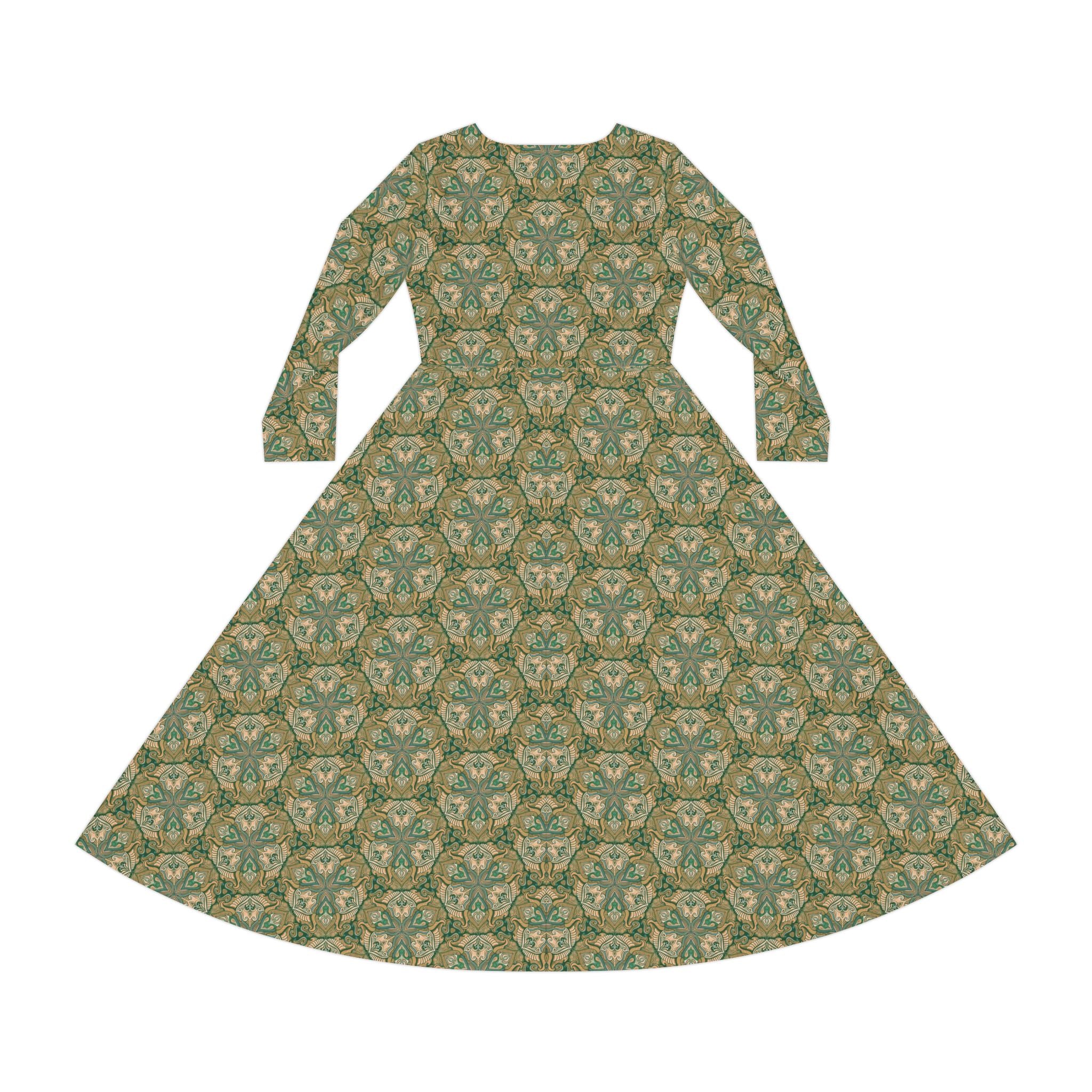 Green Vintage Floral Long Sleeve Dance Dress — All-Over Print #gh8420