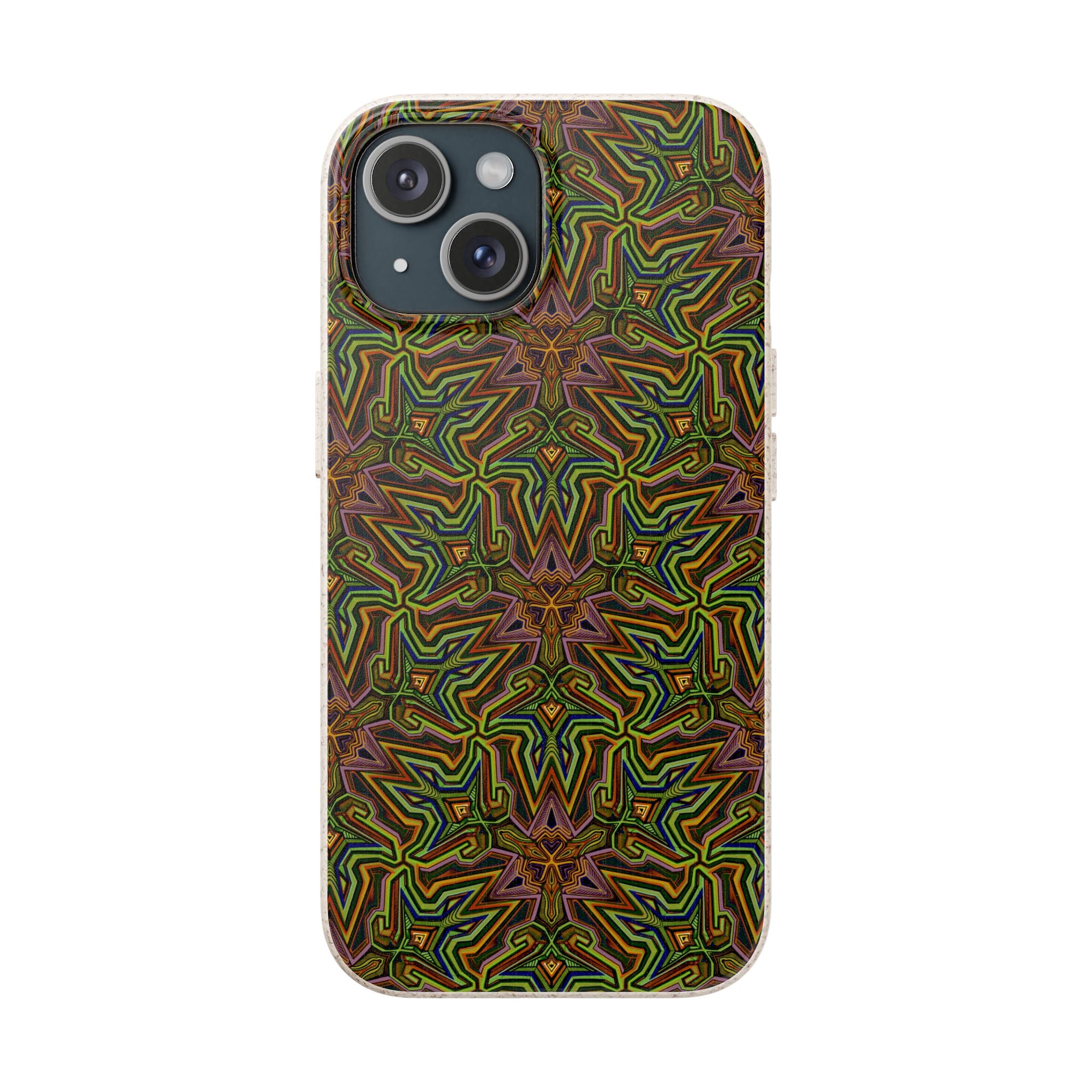 Biodegradable Phone Case — Earthy Green Kaleidoscope Pattern #c3