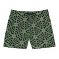 Men's Mid-Length Swim Shorts — Green Geometric Floral All-Over Print #jgd652245