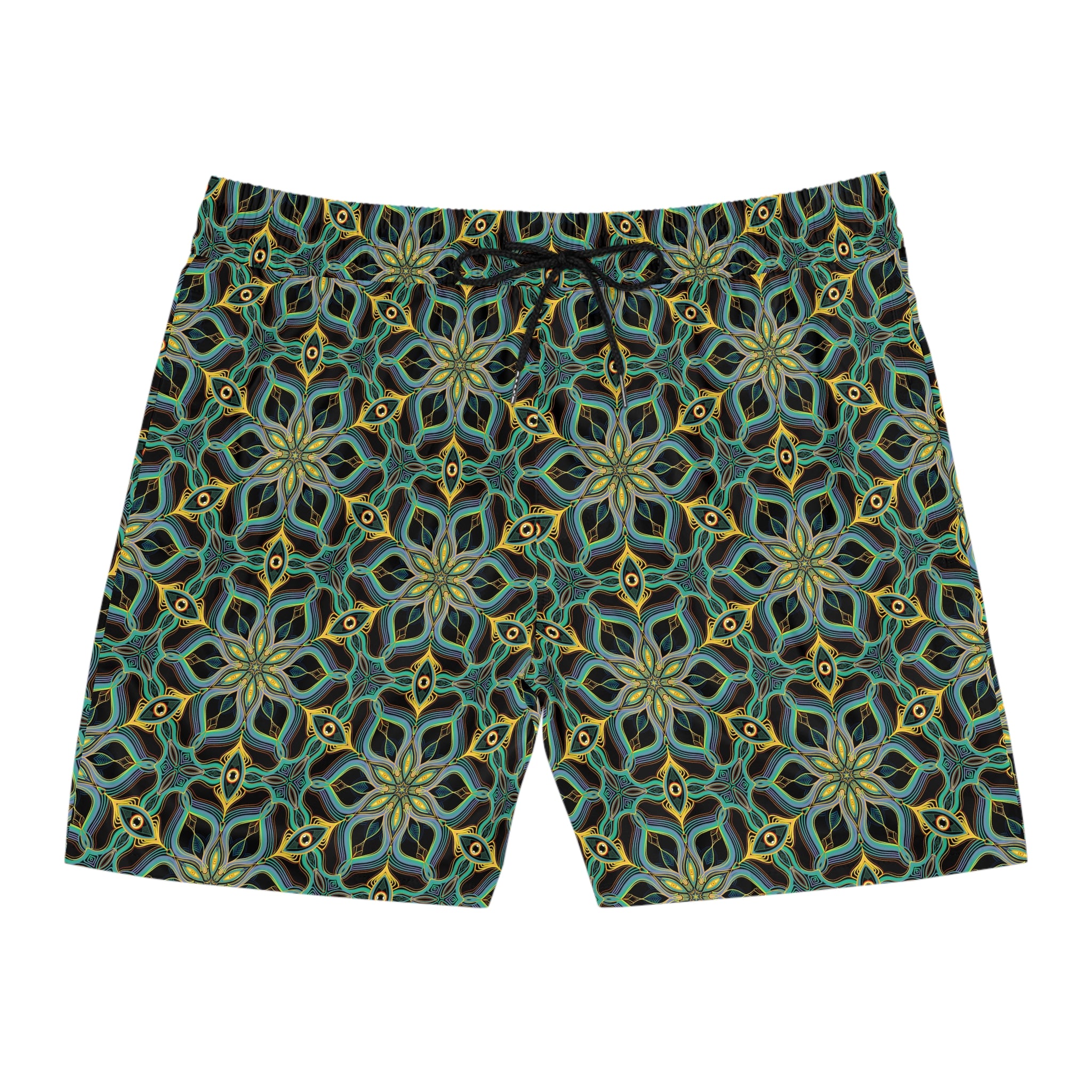Men's Mid-Length Swim Shorts — Green Geometric Floral All-Over Print #jgd652245