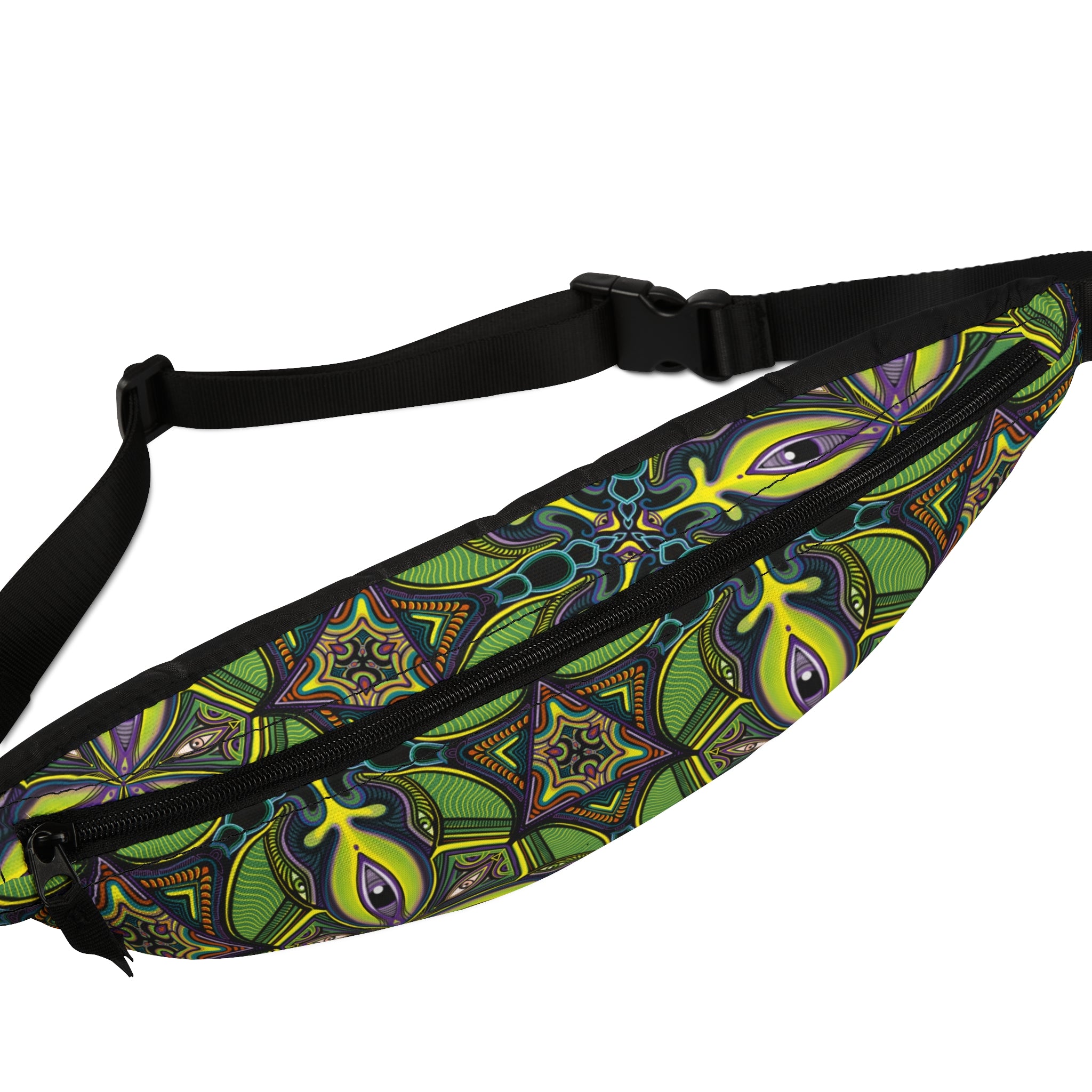 Green Kaleidoscope Fanny Pack — Psychedelic Floral Waist Bag #psb22