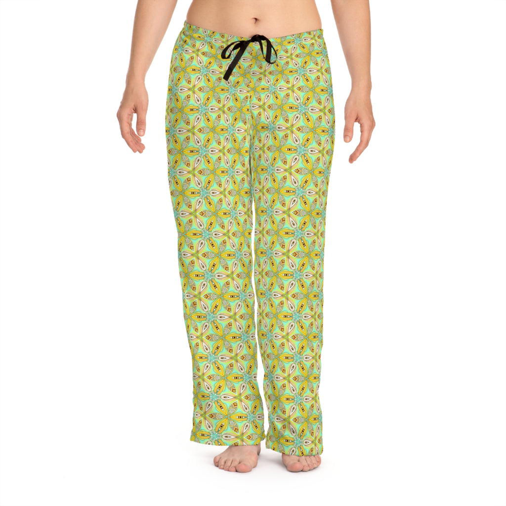 Floral Retro Tile Women's Pajama Pants – Soft All-Over Print Lounge Trousers #pp1