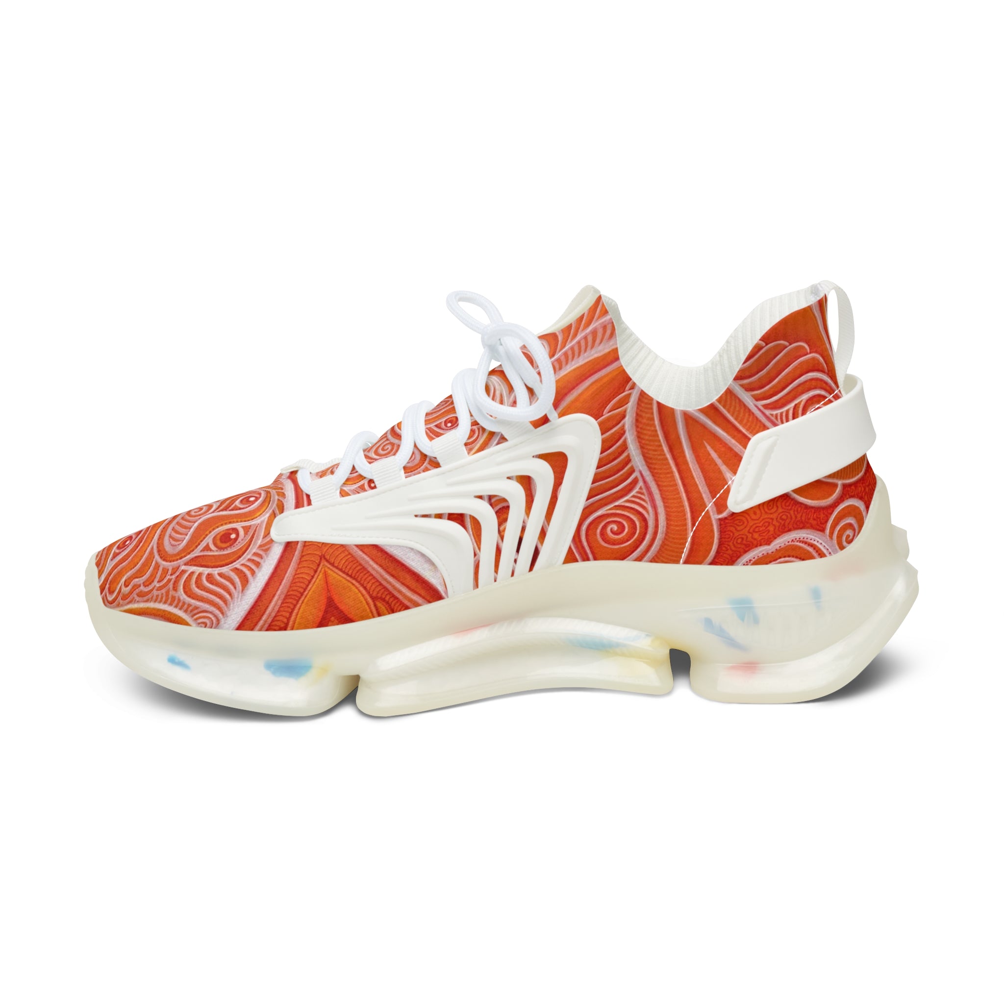 Women's Mesh Sneakers — Orange Abstract Wave Pattern Lightweight Running Shoes #out866900