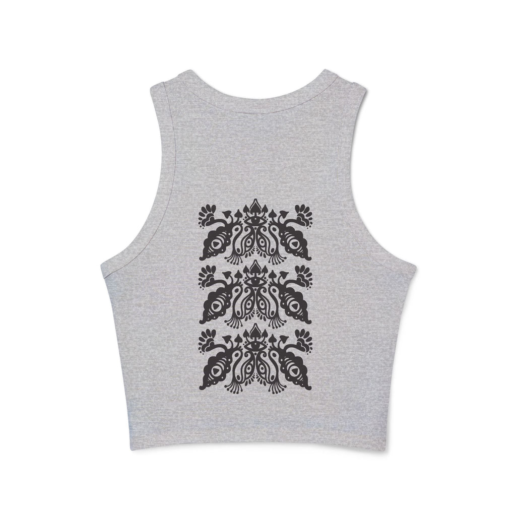 Ribbed Racer Tank — Black Ornate Damask Print #tb2