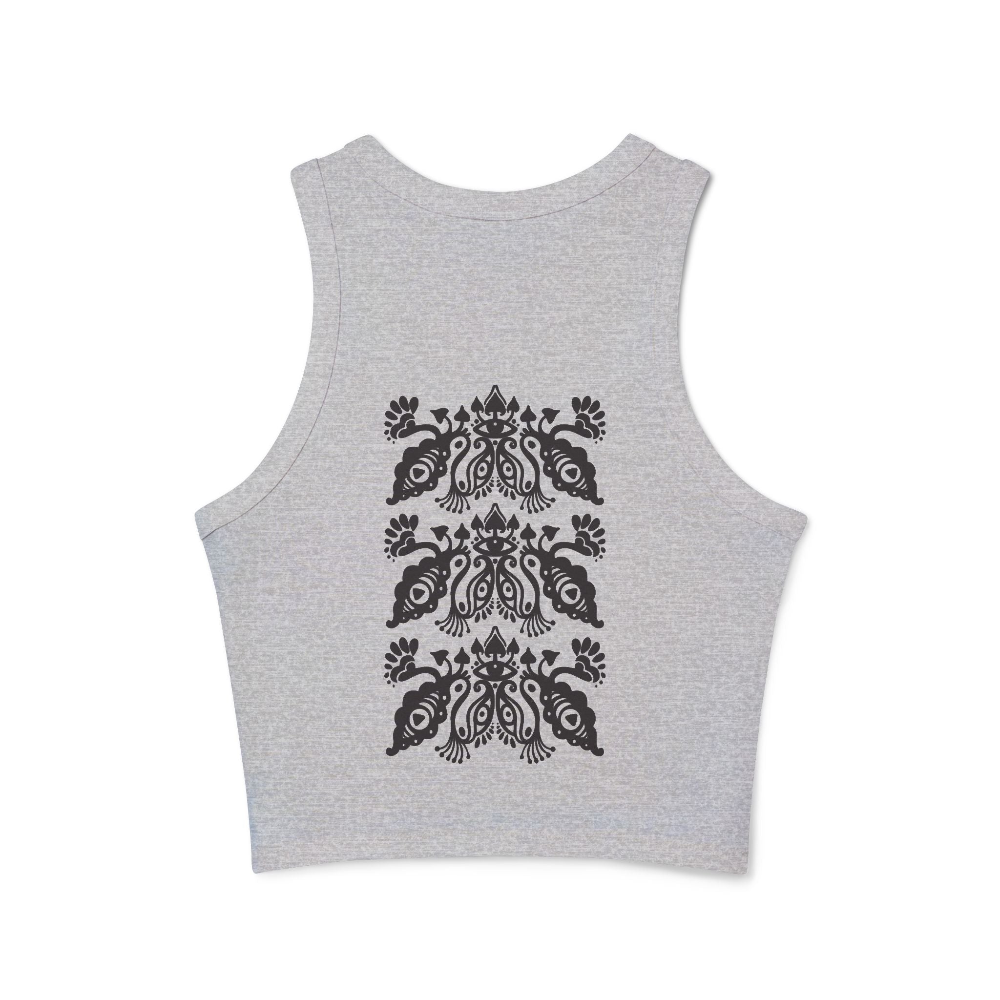 Ribbed Racer Tank — Black Ornate Damask Print #tb2