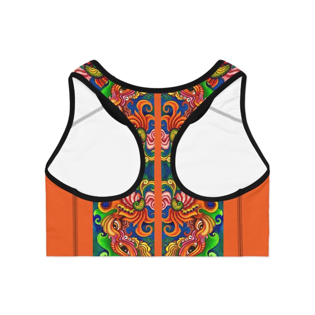 Vibrant Dragon Floral Sports Bra — All-Over-Print Activewear #sb44