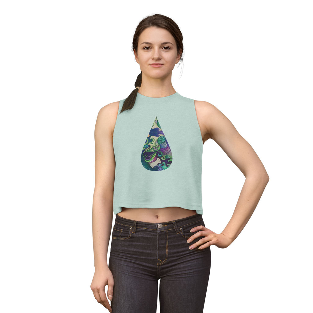 Boho Waterdrop Crop Top — Psychedelic Floral Teardrop Graphic #j000829
