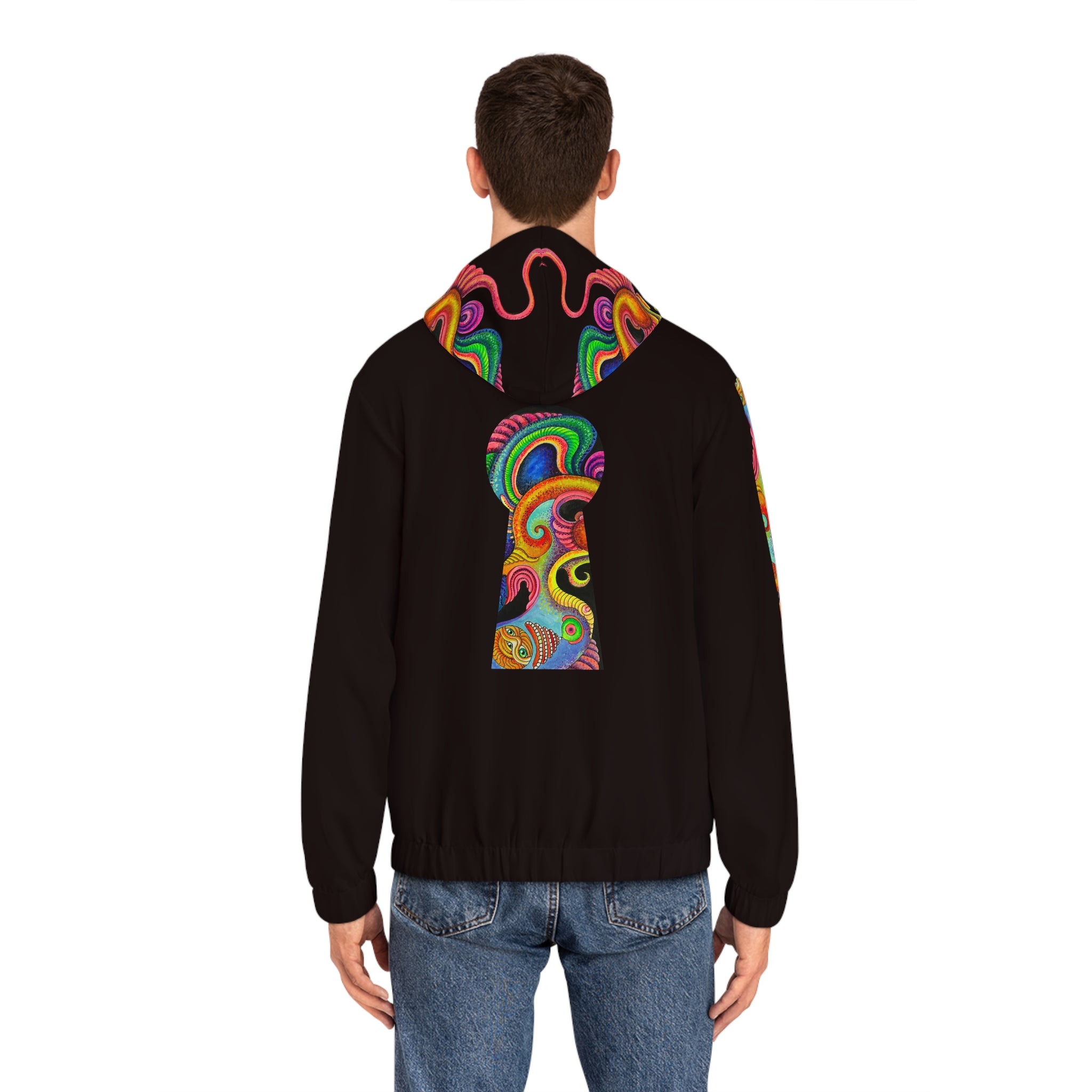 Psychedelic Swirl Zip Hoodie — Men's Vibrant Abstract Full-Zip Jacket #u65099