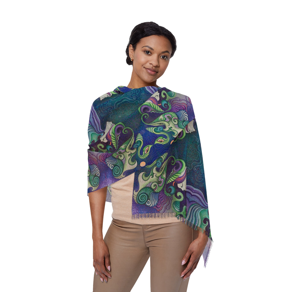 Light Scarf — Bohemian Kaleidoscope Patterned Scarf (Purple & Teal) #l98312