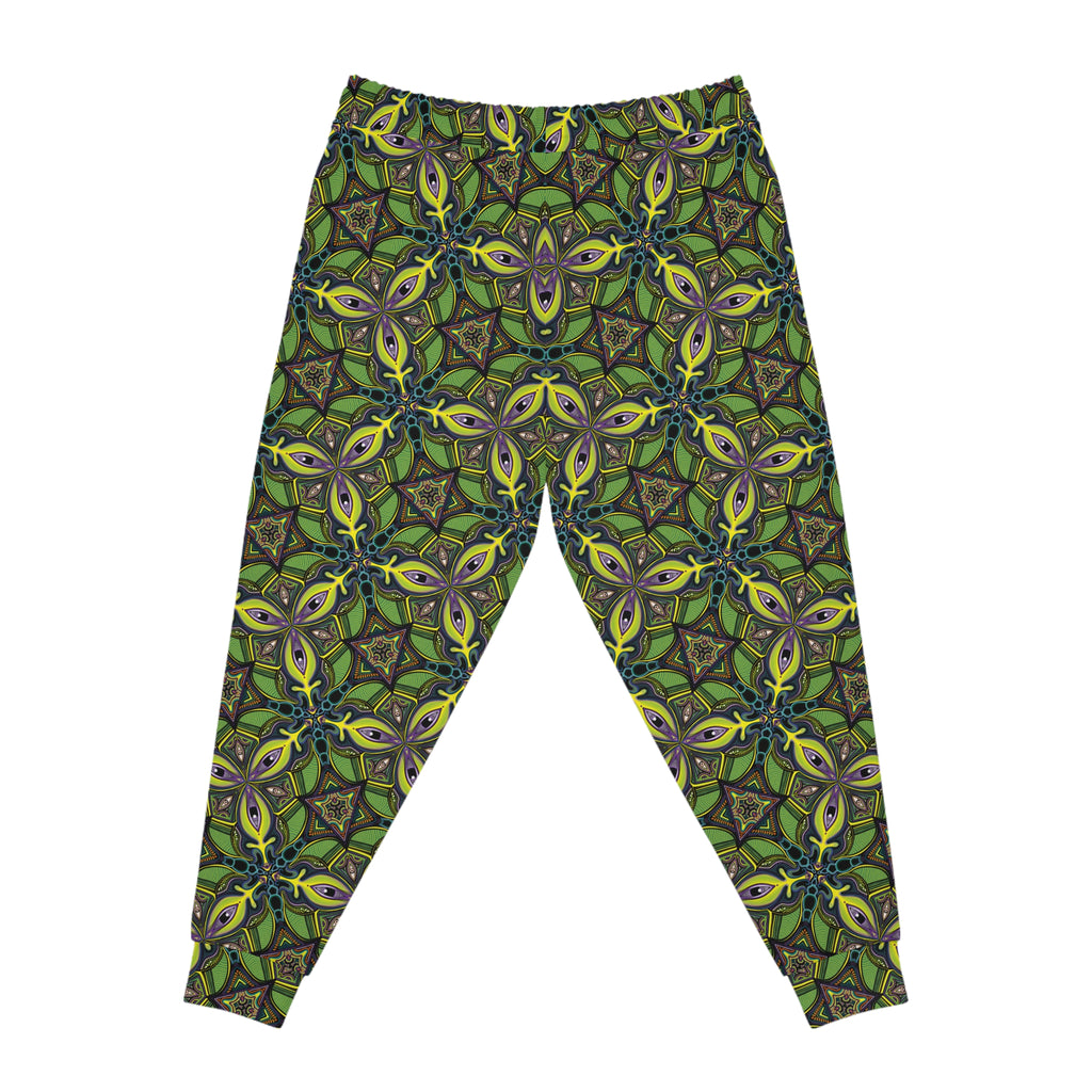Green Kaleidoscope Athletic Joggers — All-Over Print Patterned Sweatpants #ja789