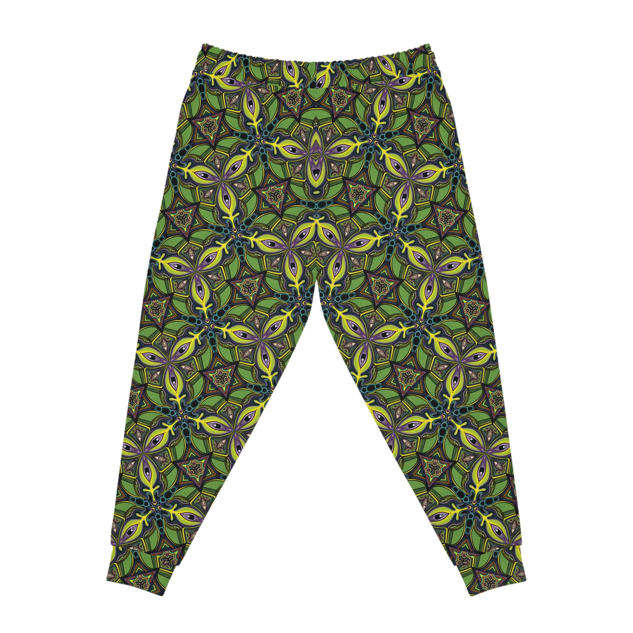 Green Kaleidoscope Athletic Joggers — All-Over Print Patterned Sweatpants #ja789