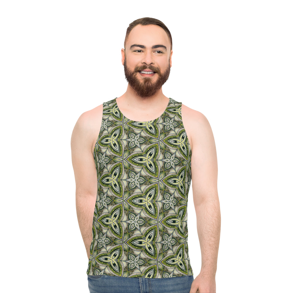 Green Celtic Tile Tank Top — All-Over Printed Geometric Pattern #hf9753