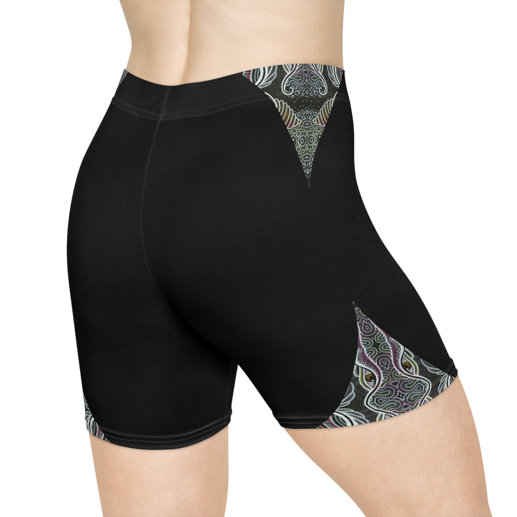 Black Paisley Accent Biker Shorts — Women's Yoga & Activewear #wa6218