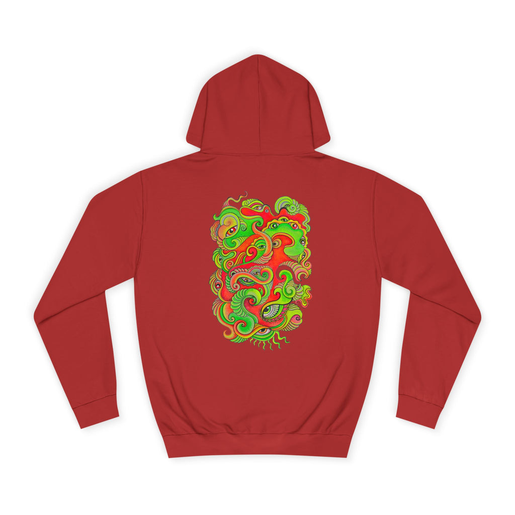 Psychedelic Swirl Hoodie — Retro Green & Red Abstract Graphic #f987456