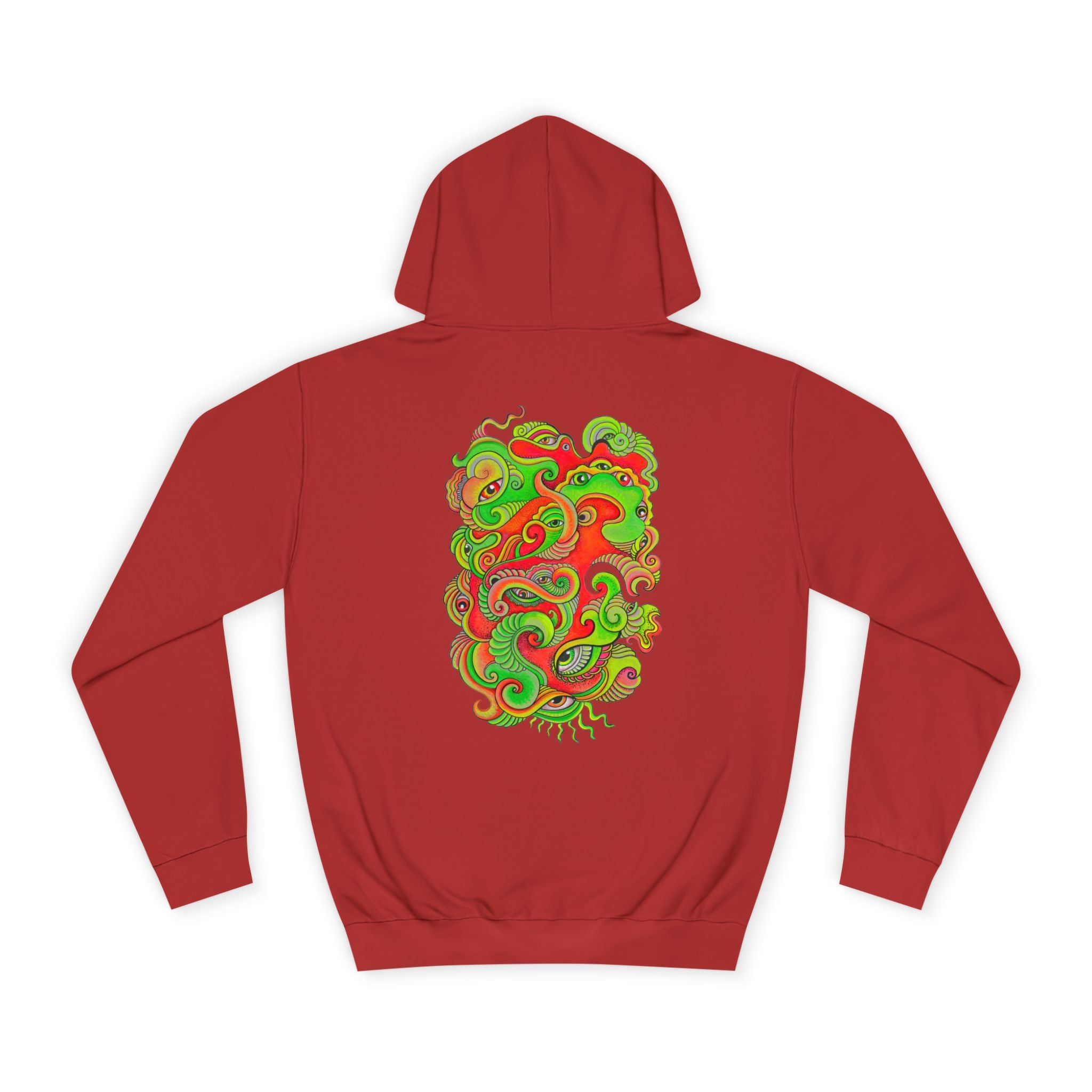 Psychedelic Swirl Hoodie — Retro Green & Red Abstract Graphic #f987456