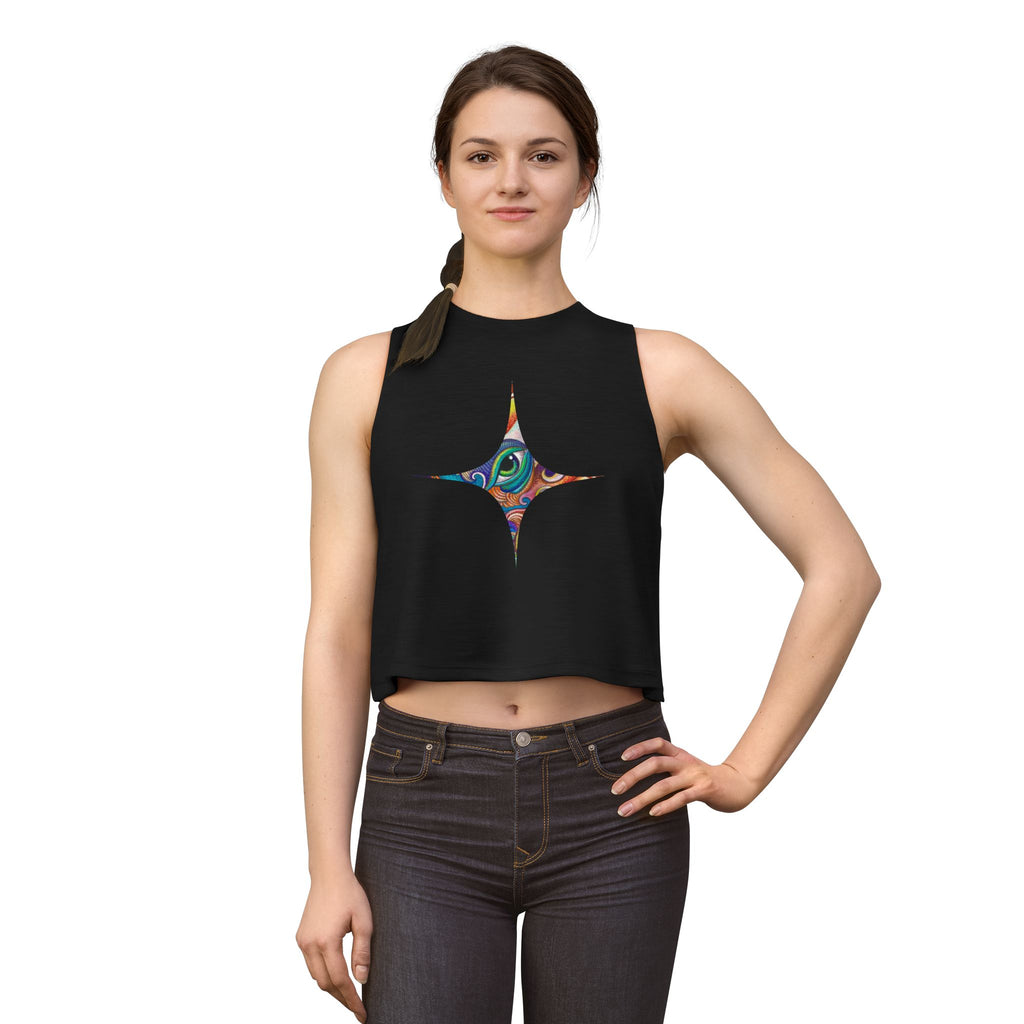 Starburst Peacock Crop Top — Women's Artistic Geometric Tank #w1199663