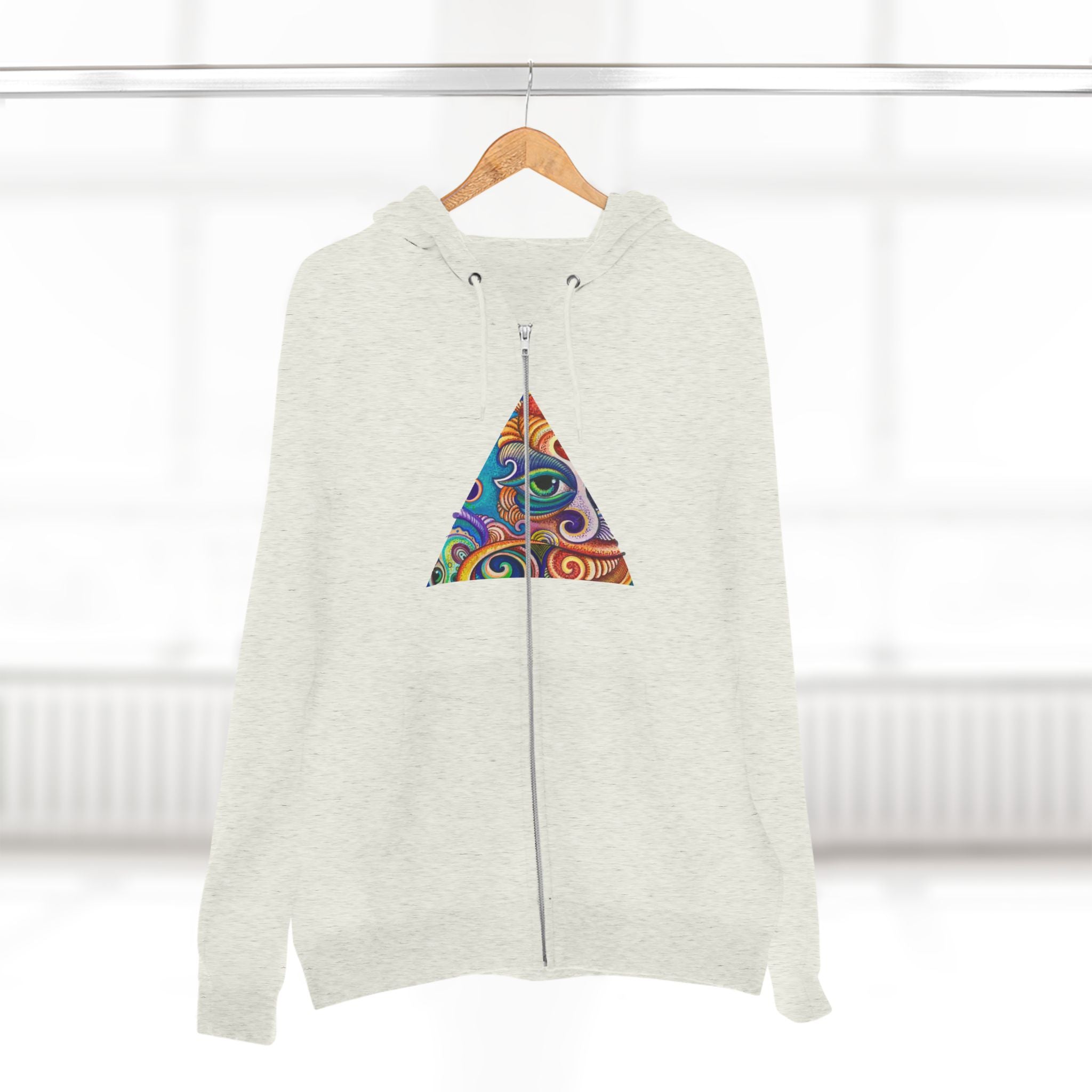 Zip Hoodie with Colorful Psychedelic Triangle & Mandala Back — Vibrant Abstract Art Zip-Up  #cp2680