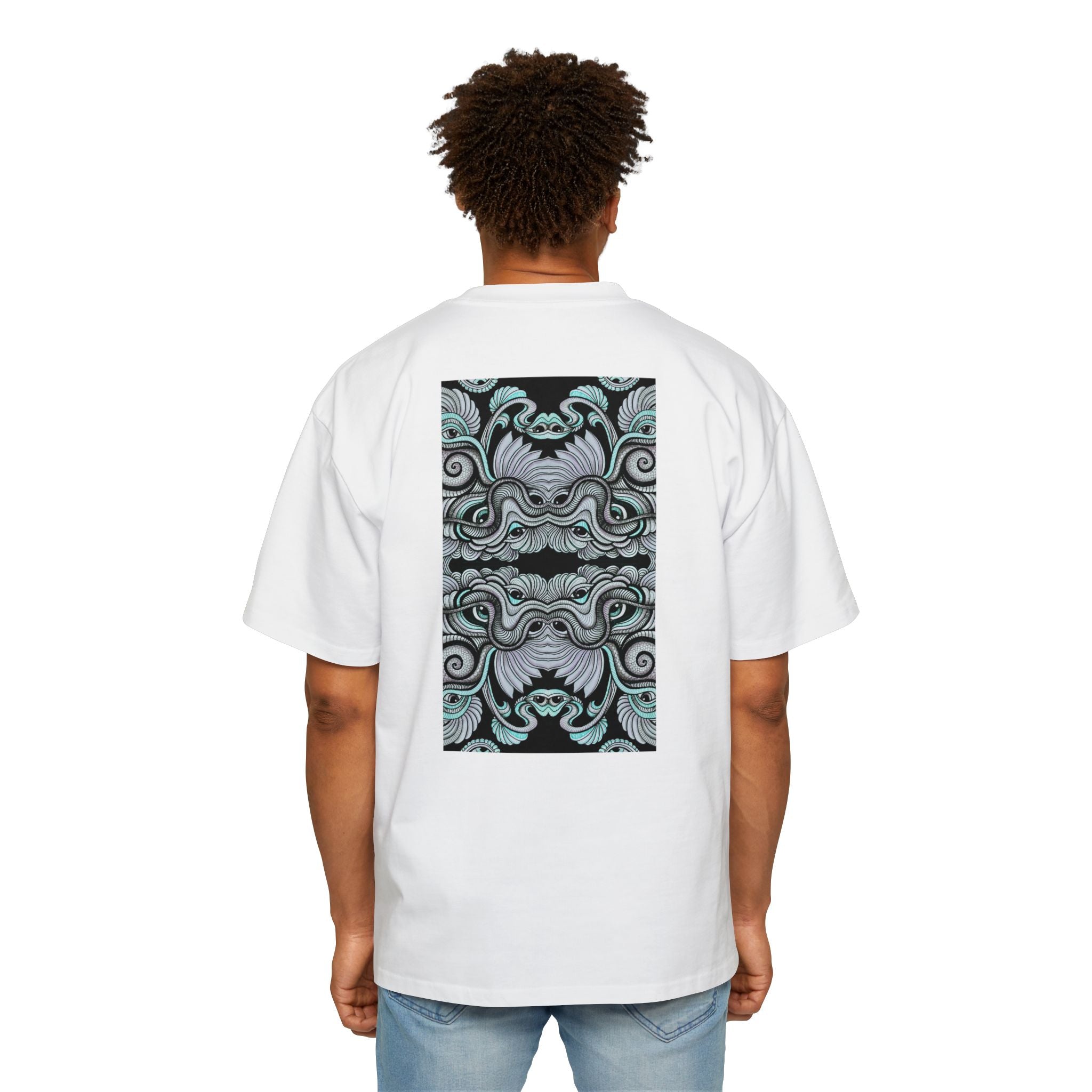 Men's Oversized Tee — Geometric Wave Pattern Diamond & Back Panel Graphic #gwp21
