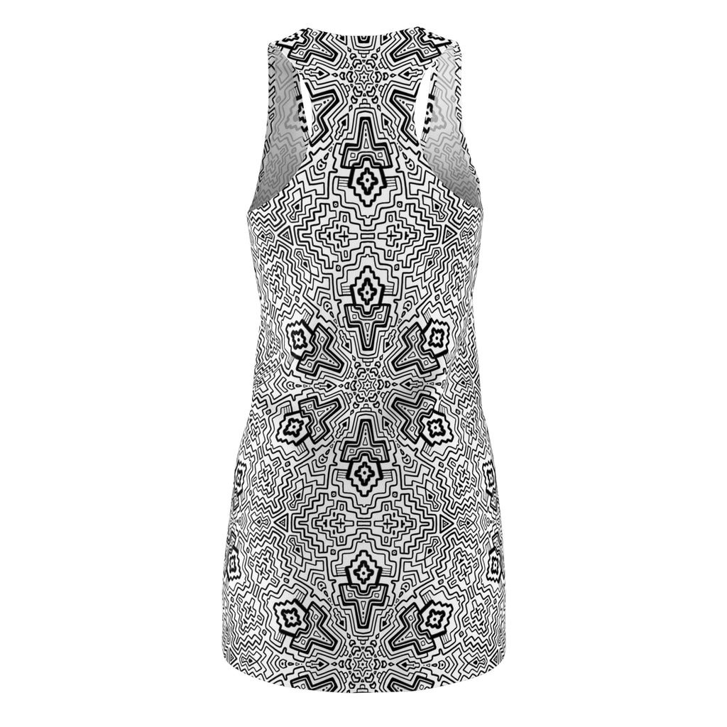 Kaleidoscope Geo Racerback Dress — Black & White All-Over Print #gd7610