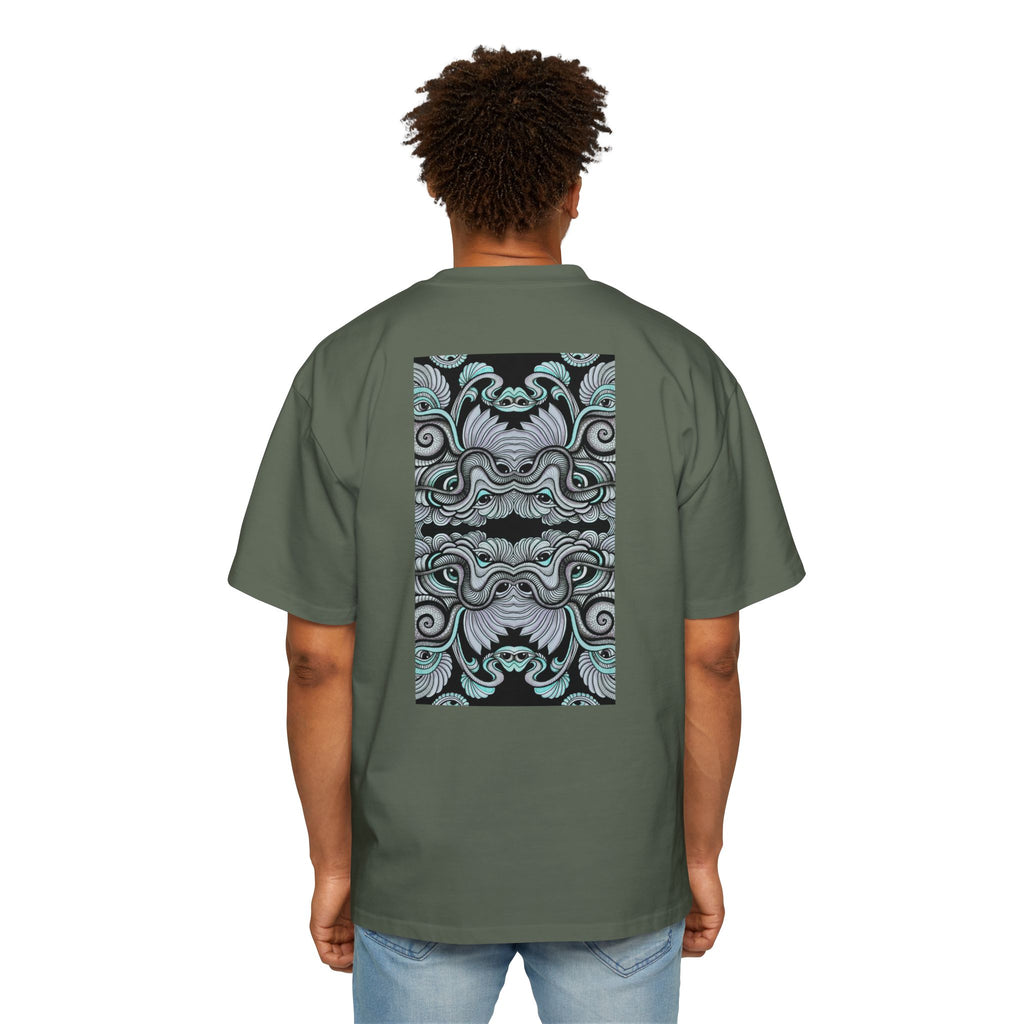 Men's Oversized Tee — Geometric Wave Pattern Diamond & Back Panel Graphic #gwp21